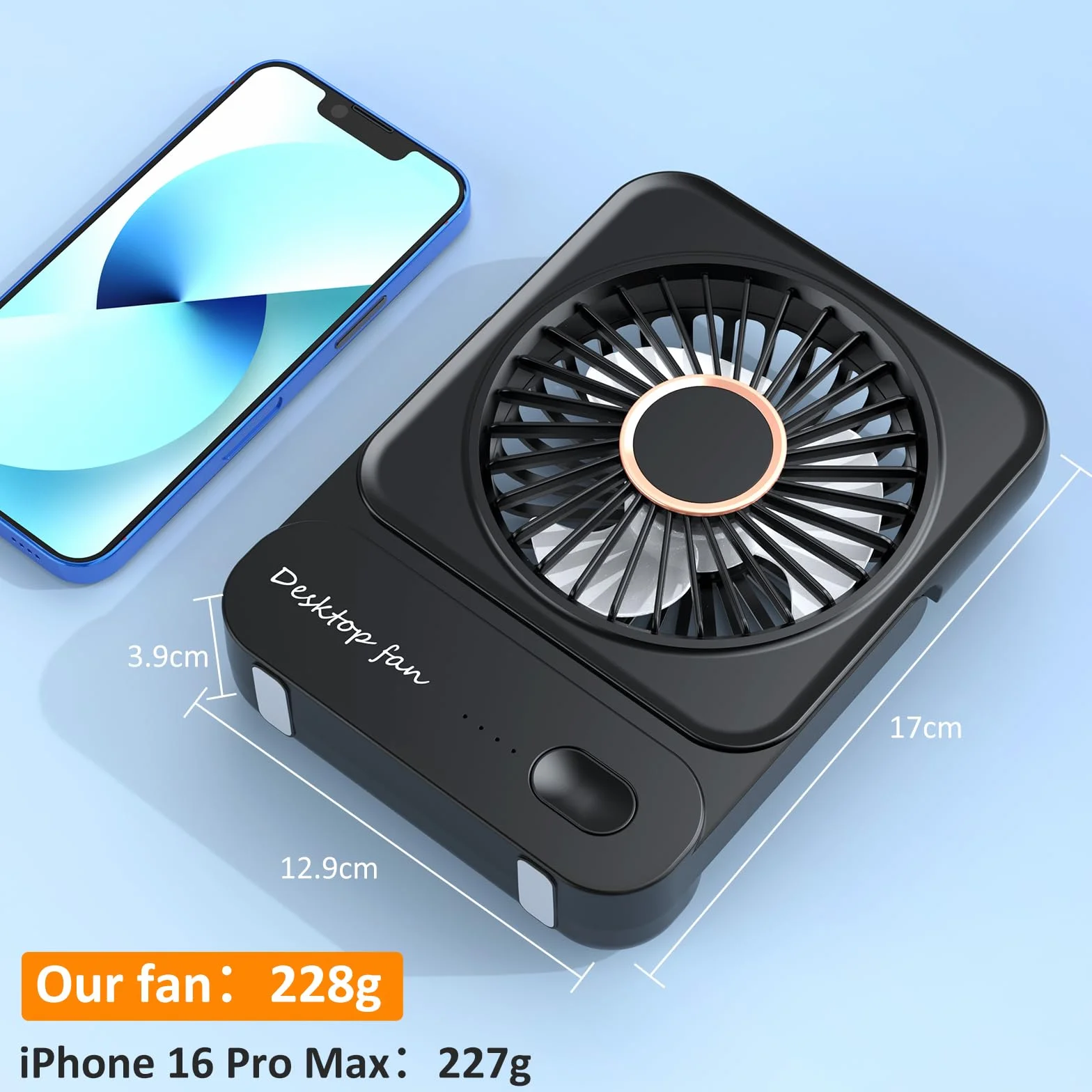 Ventilatore da Tavolo, 3 Velocità Ventilatore USB Ricaricabile di Batteria, Piccolo ma Potente, Ventilatore Scrivania Silenzioso, Ventilatore Portatile per Viaggio, Interno, Esterno, Regalo