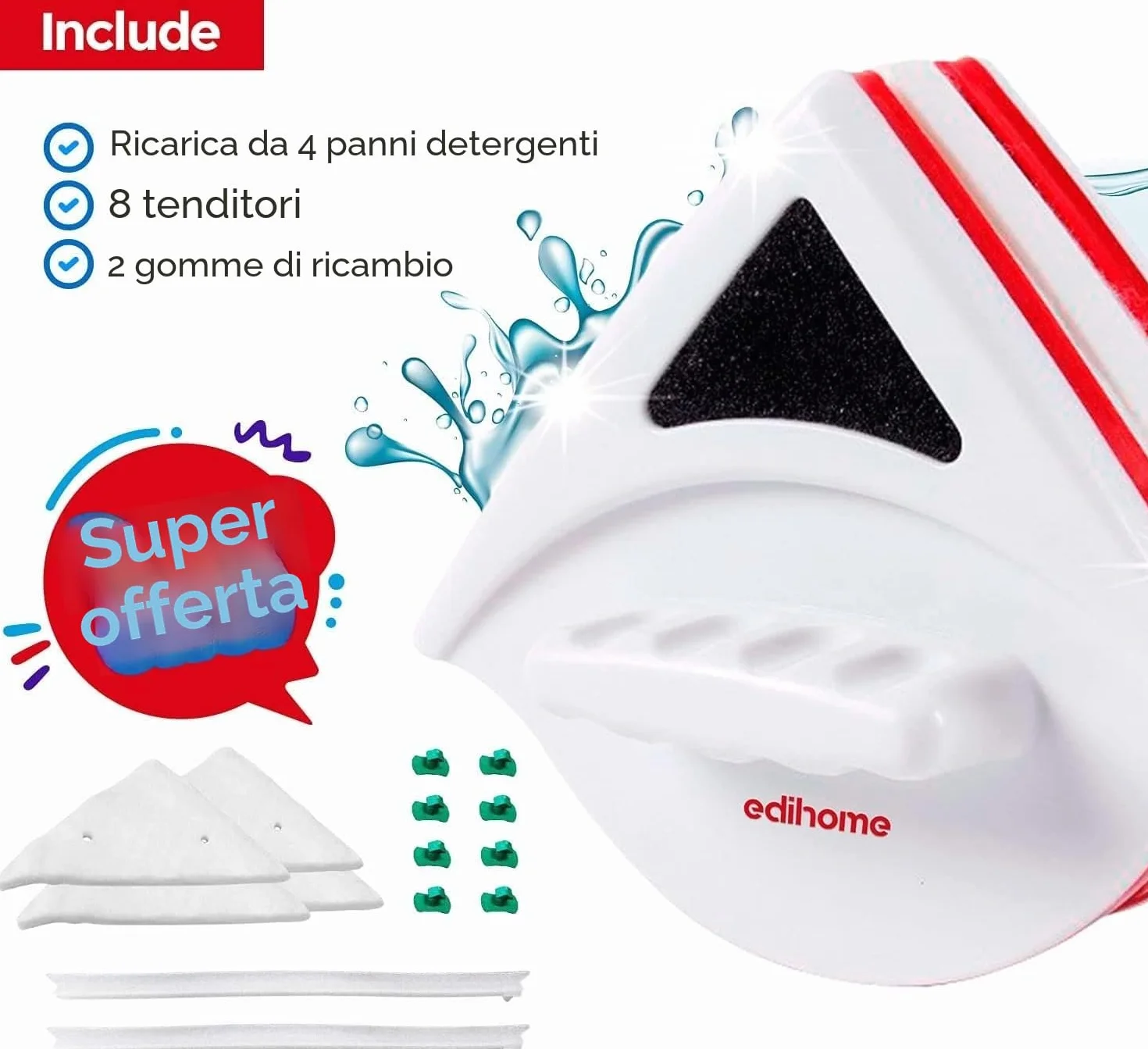 Edihome Lavavetri Magnetico Doppio Lato per Finestre 15-24 mm, Professionale, 22 Pezzi