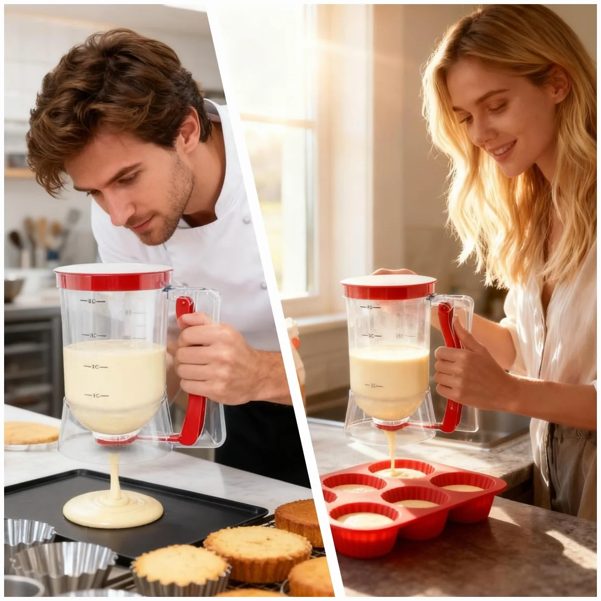 Dispenser di Pasta per Pancake con 1 Pennello da Cucina in Silicone, 900ml Dispenser Manuale per Pastella per Pancake ABS Separatore di Pastella per Cupcake Antigoccia per Torta Waffle Muffin