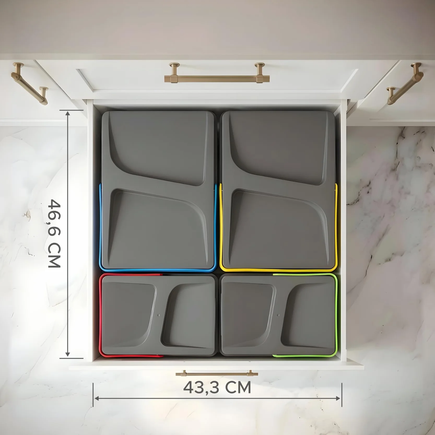 Contenitori raccolta differenziata, 2x15l & 2x6l, pattumiera da cassetto, antracite, salvaspazio da interno, cestini cucina