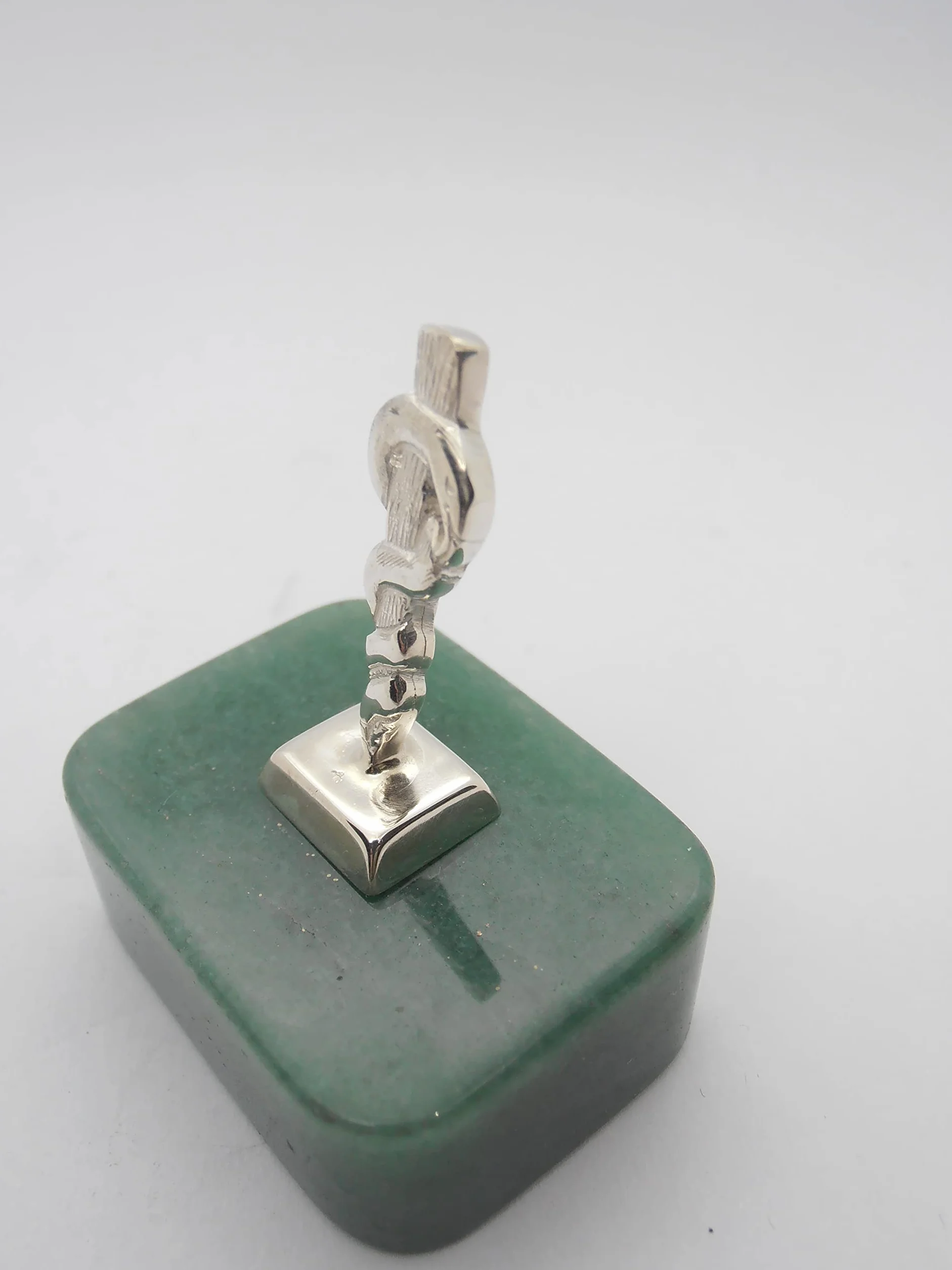 Bastone di Esculapio Simbolo di Asclepio Argento 925 Avventurina Naturale Verde Fermacarte Soprammobile