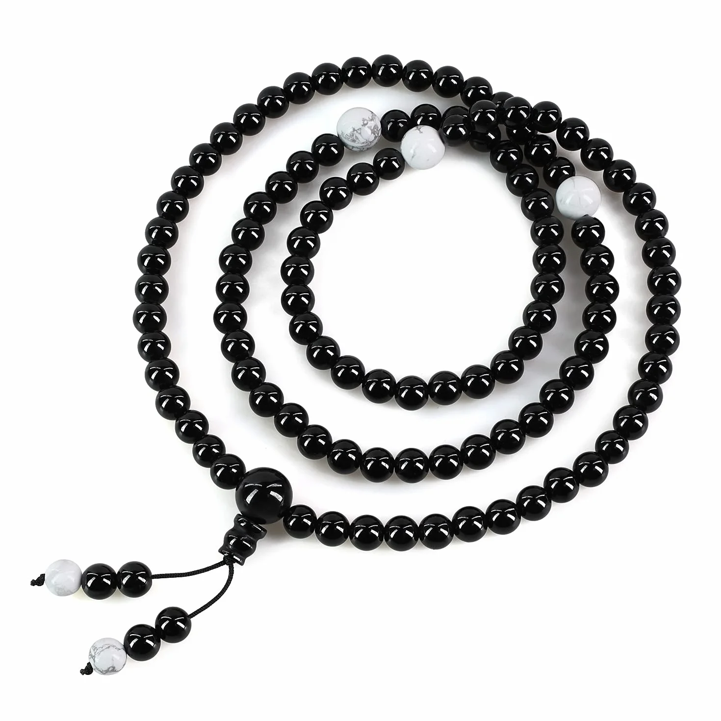 COAI Collana 108 Perle Mala in Onice con Spaziatori in Pietre Dure Semipreziose