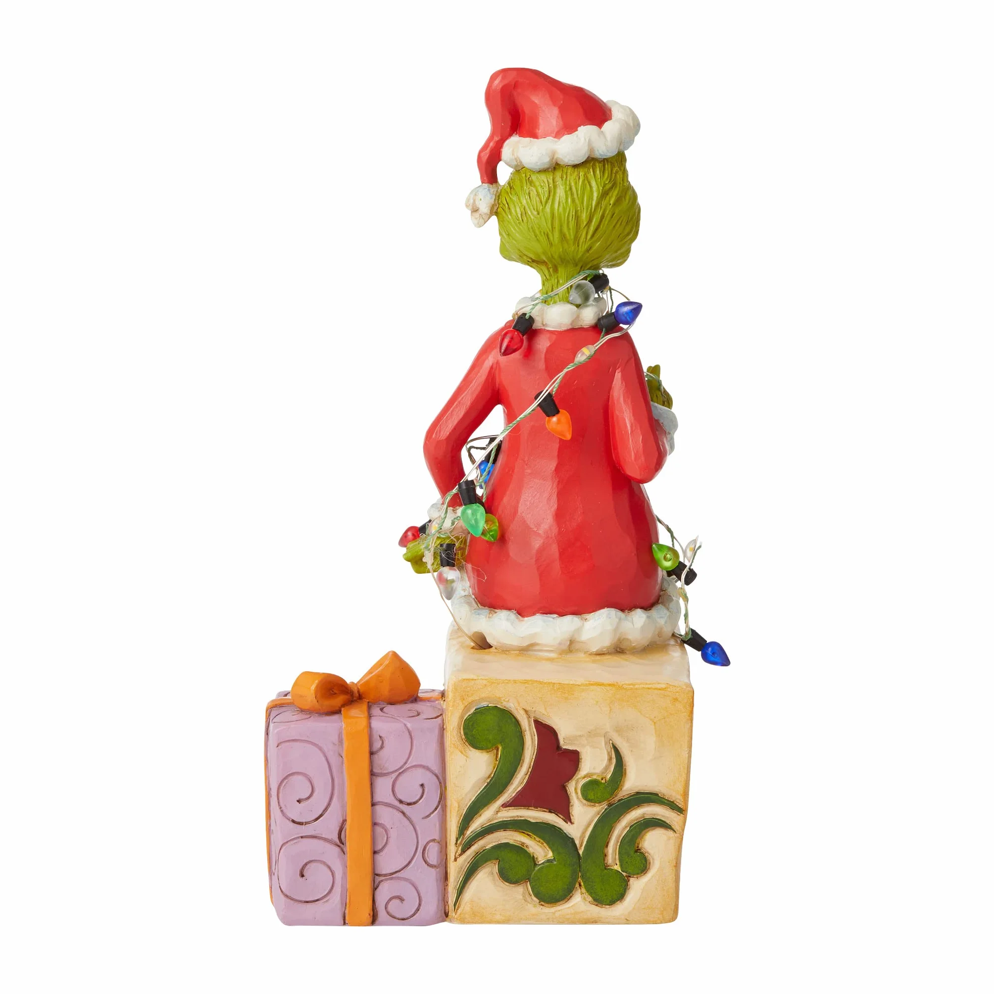 Enesco Jim Shore Dr. Seuss The Grinch seduto sui regali illuminati statuetta, 19 cm, multicolore, rosso