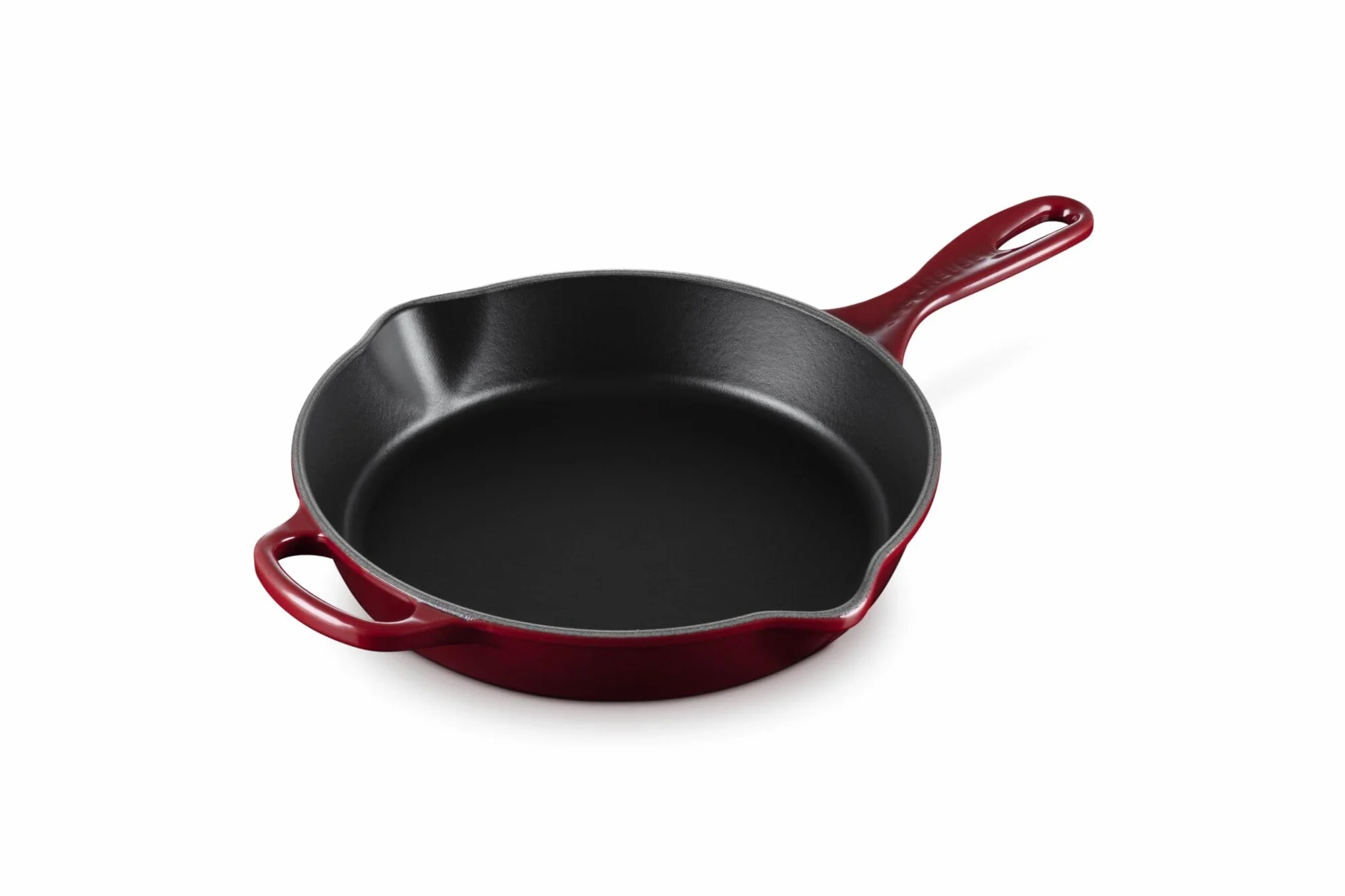 LE CREUSET Signature 20187269490422 - Padella profonda in ghisa smaltata, con manico e due beccucci per versare, per tutti i tipi di piano cottura e forno, 26 cm, 2 litri, colore: granato