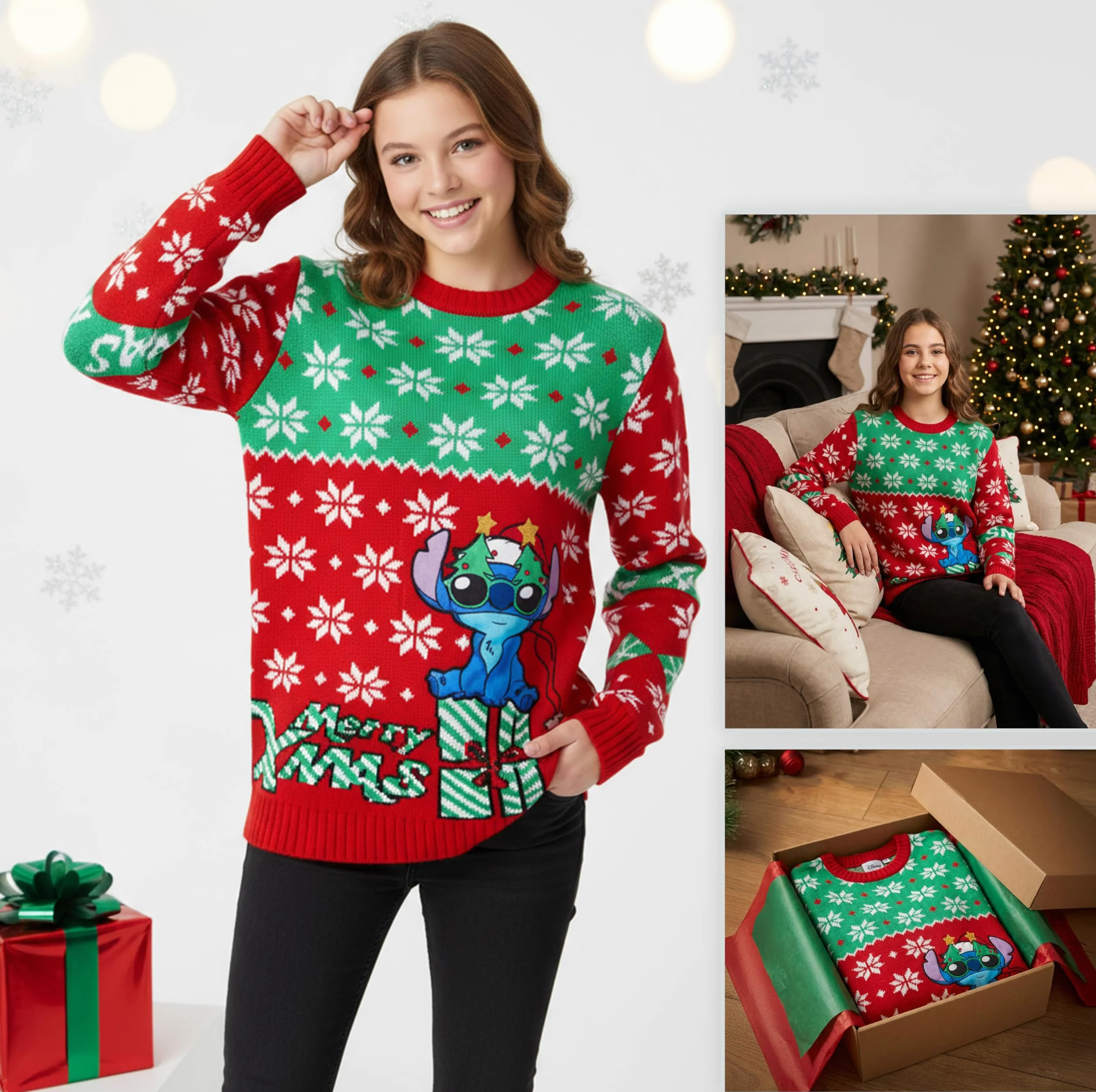Disney Stitch Maglione Natalizio Felpa Ragazza Natale Idea Regalo Bambini