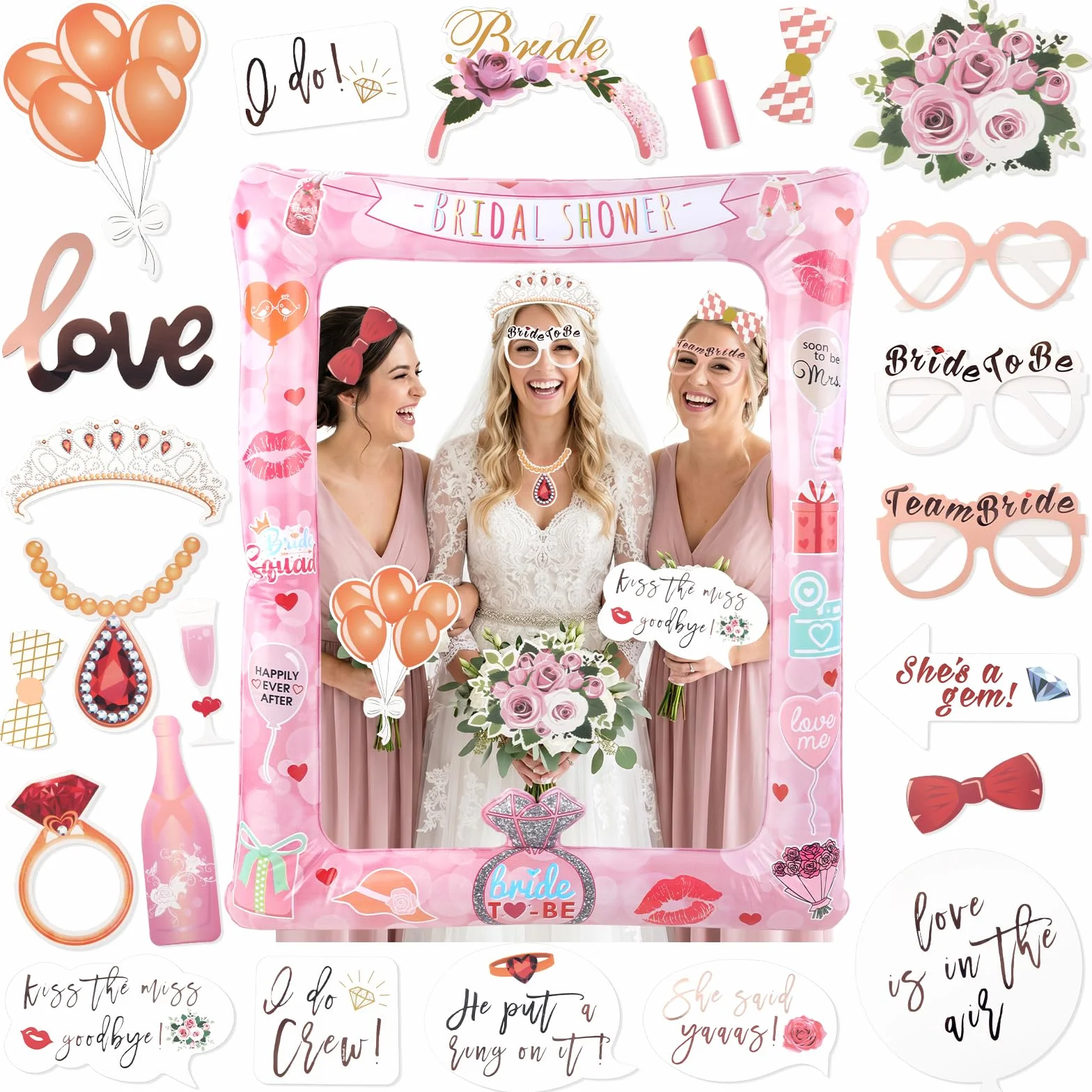 Accessori per fotobox JGA per donne, 24 accessori per fotobox per matrimonio, JGA cornice per foto gonfiabile e accessori per foto per gioco fotografico al matrimonio