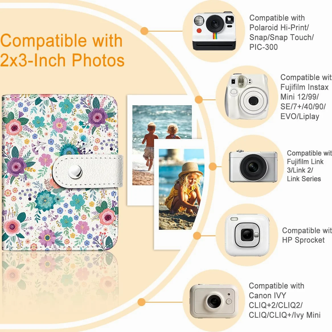 Album fotografico floreale primaverile estivo per film 5 x 7,6 cm, 56 tasche, mini album carino per Polaroid Fujifilm Instax Mini stampante istantanea, Kpop Photocard raccoglitore di