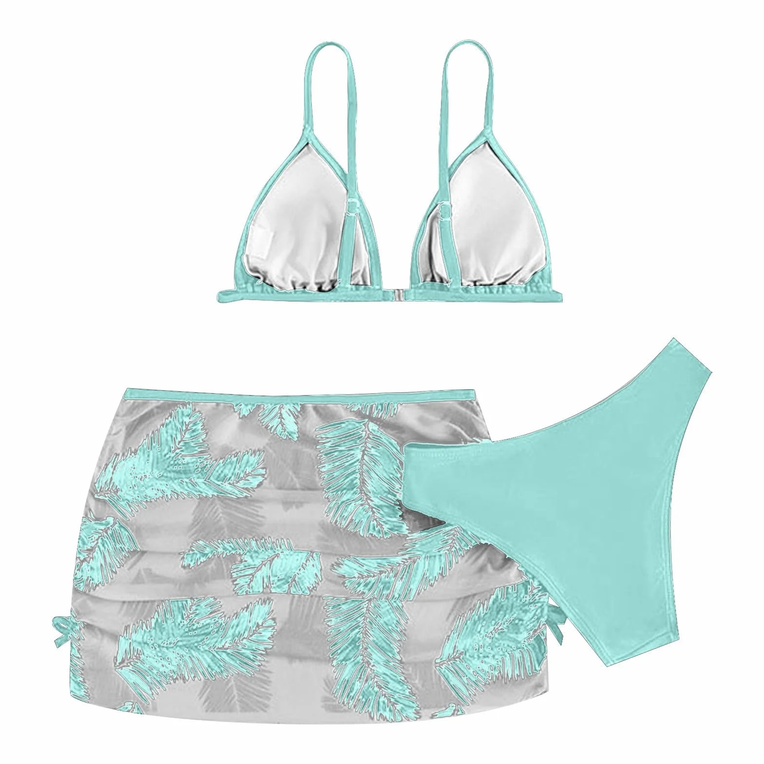Generico Costume 3 Pezzi Ragazza Costumi da Bagno Ragazza Bikini con Stampa a Foglie Copricostume Leggera Elegante Costume da Bagno Ragazza Costume Bambina Mare per Sportivo Spiaggia Piscina