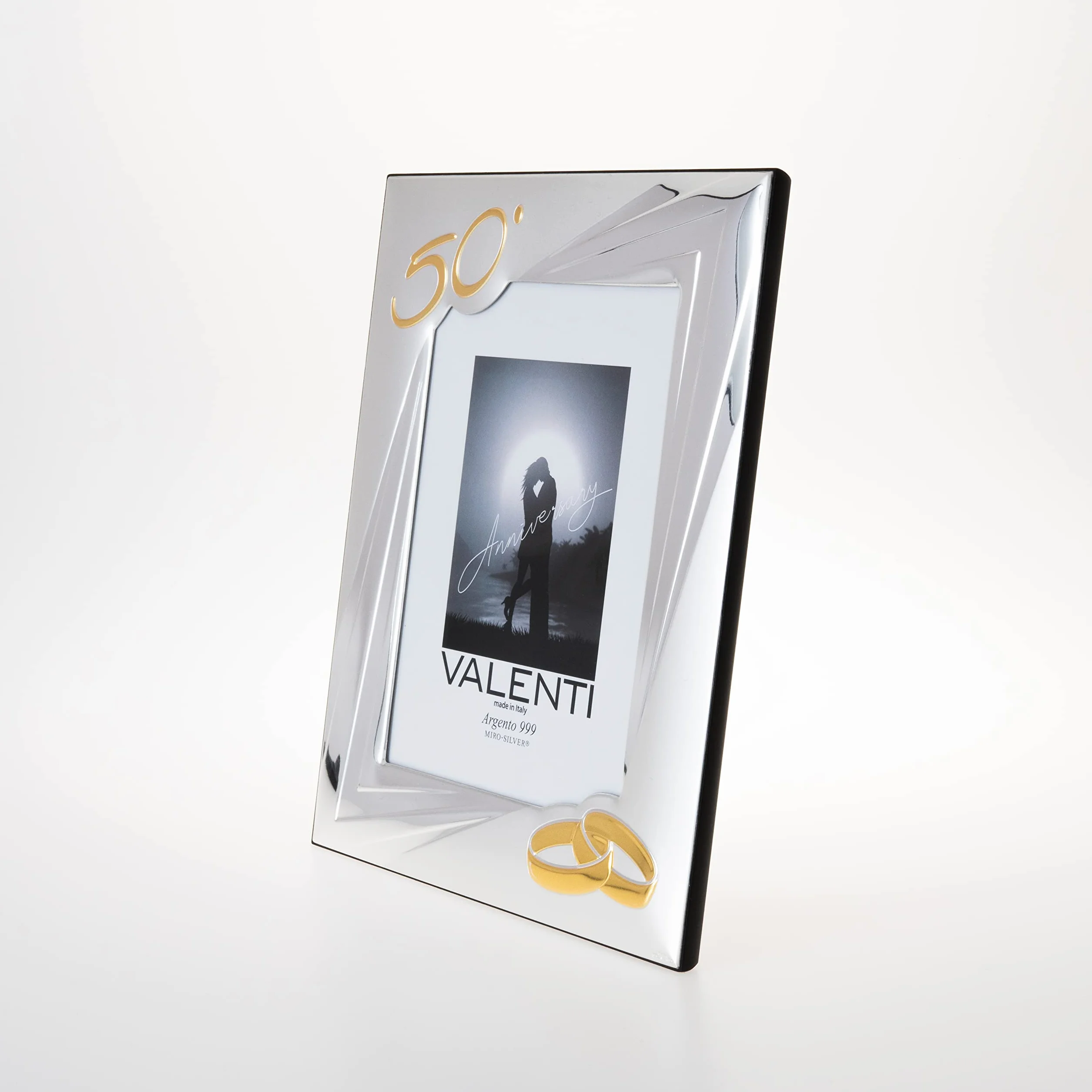 Valenti&Co - Cornice Portafoto in Argento cm 13x18. Ideale Come Regalo per Nozze d'oro - 50 Anni di Matrimonio o per Il Cinquantesimo di parenti, Nonni o Mamma e papà.