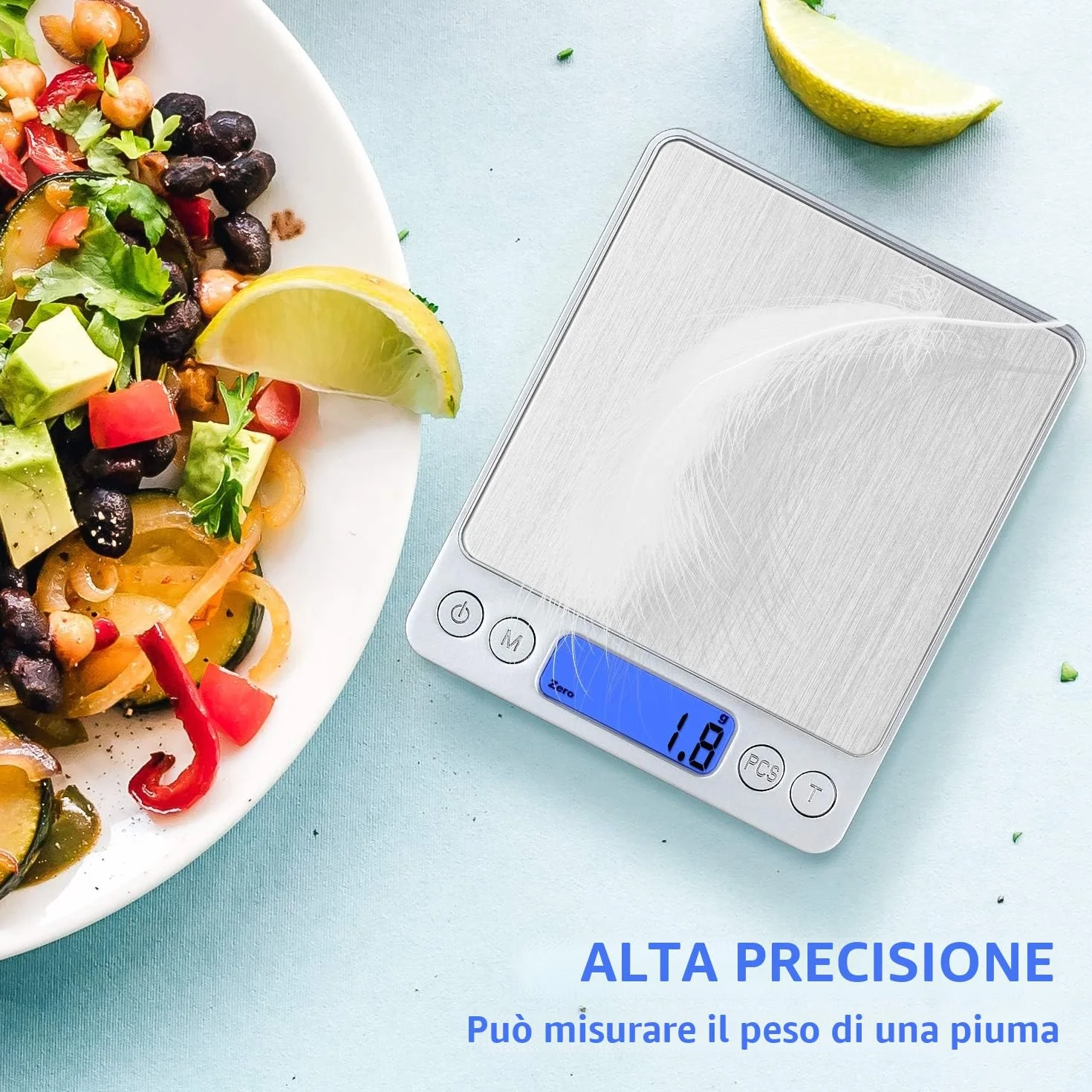 Digitale Bilancia da cucina, ricarica USB, piccola mini bilancia da 3 kg / 0,1 g, bilancia elettrica da cucina, impermeabile, ricaricabile tramite USB, in acciaio inox, per ingredienti gioielli caffè