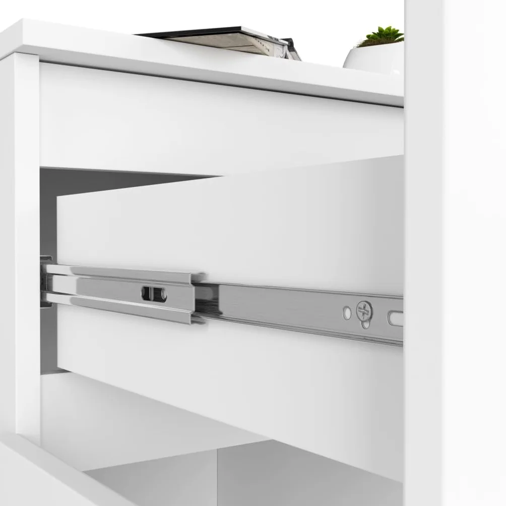 Tavolo per computer, tavolo da ufficio, con 1 cassetto, 2 ripiani e un ripiano estraibile per tastiera, 90 x 50 x 77 cm, piano in laminato resistente all'abrasione con bordo ABS, bianco, destro