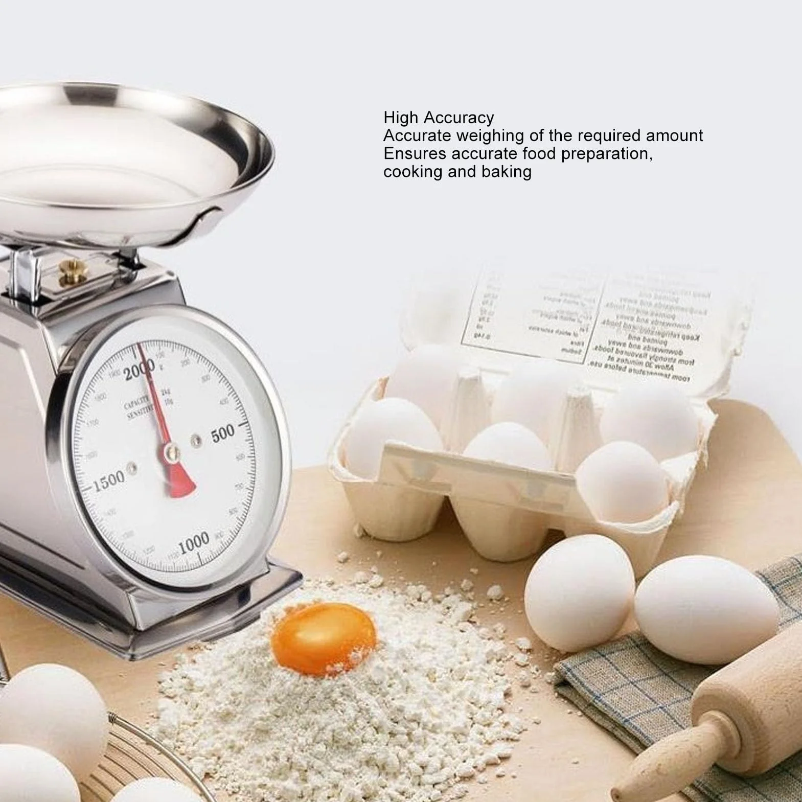 Fockety Bilancia da Cucina Meccanica, quadrante della Bilancia analogica in Acciaio Inox per Alimenti con Ciotola Rimovibile, 2KG o 4KG 2 Dimensioni, Bilancia per Il Peso degli Alimenti (2 kg)
