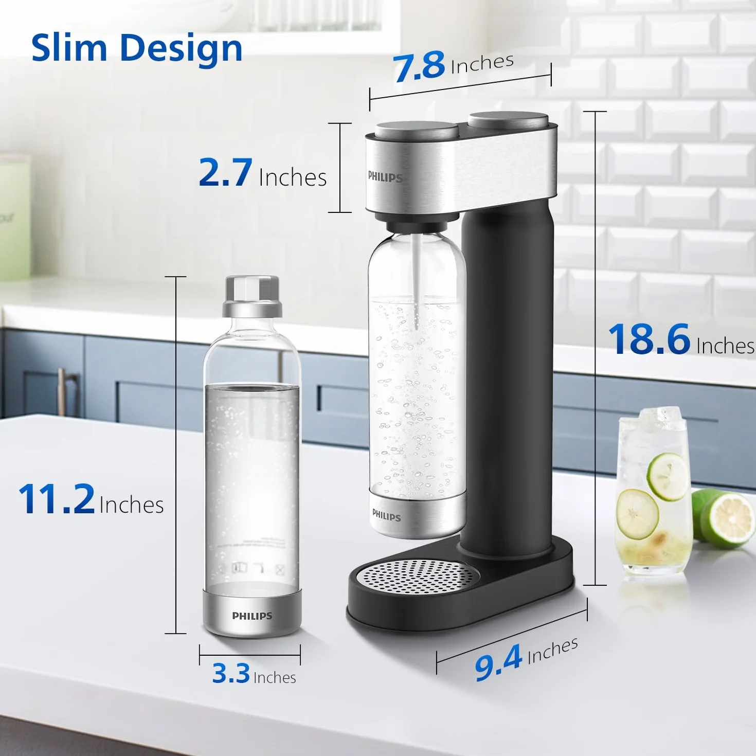 Philips Macchina per acqua frizzante in acciaio inox 1L PET compatibile carbonatore CO2 60L vite