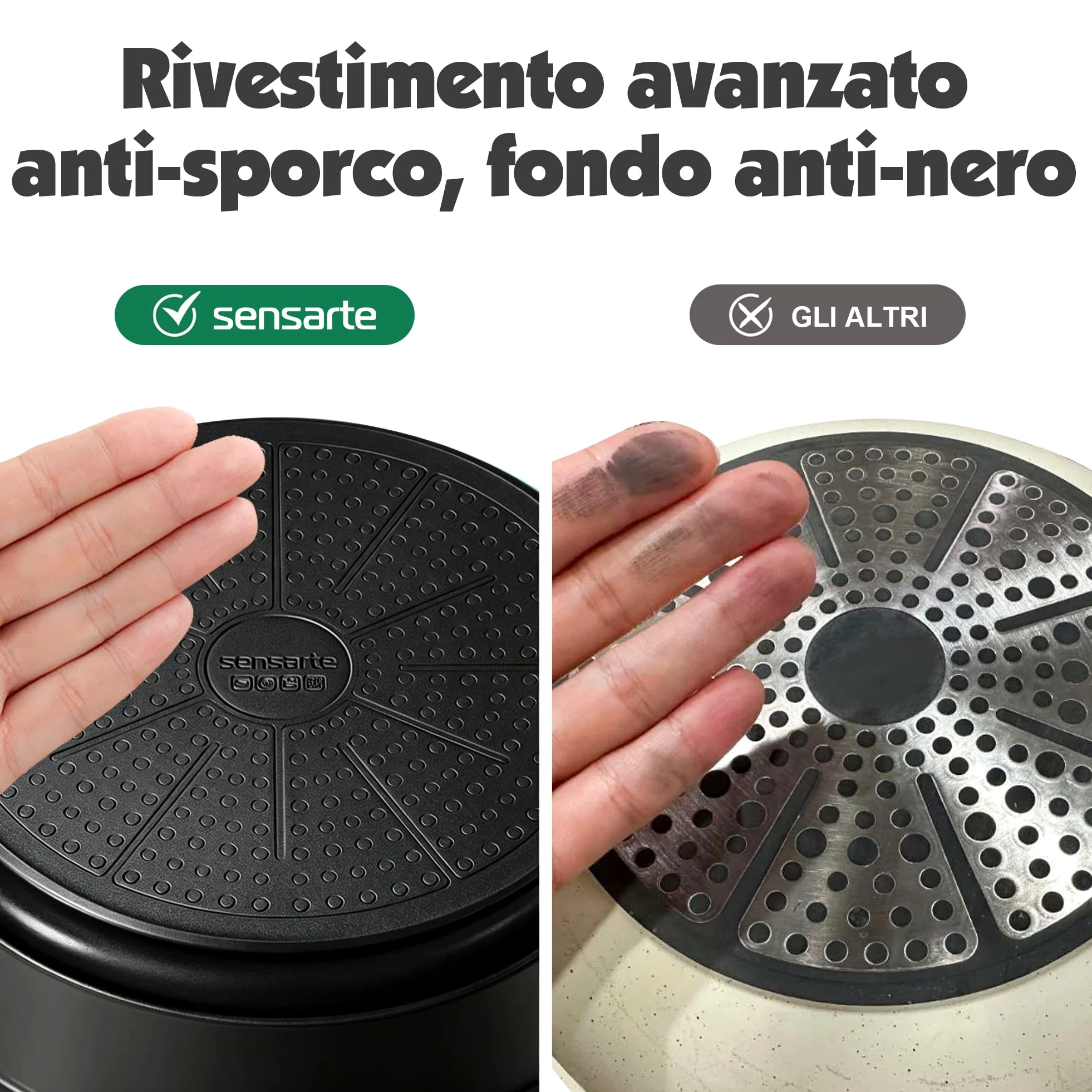 SENSARTE Set di Pentole 17 Pezzi con Manici Rimovibili, Antiaderente in Granito, Compatibile con Induzione e Gas, Include Padelle, Casseruole e Grill, Impilabile e Lavabile in Lavastoviglie