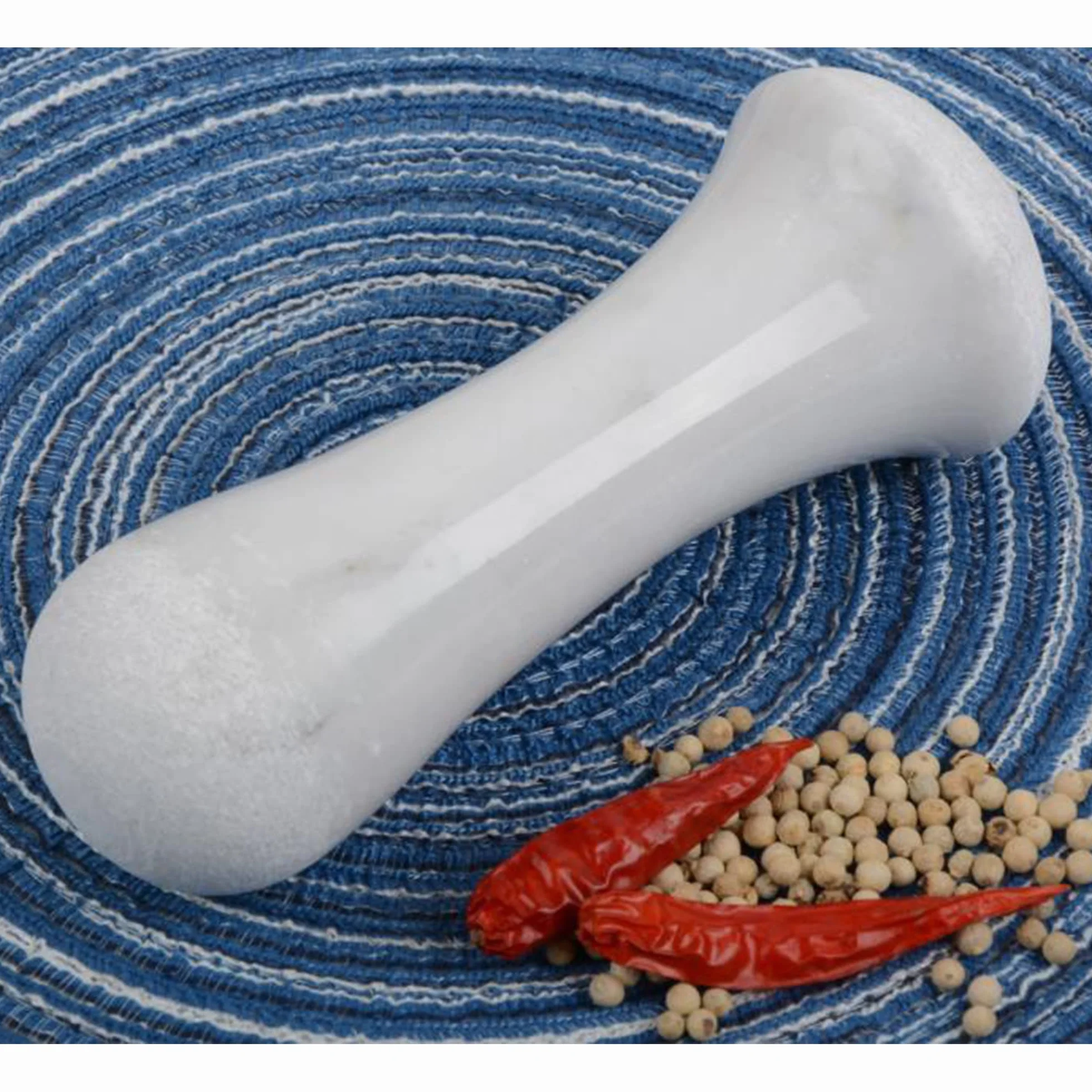 Tianman - Pestello di ricambio in marmo, 15 cm di lunghezza, lucidato, utilizzabile su entrambi i lati (il mortaio non è incluso) (marmo bianco lucidato)