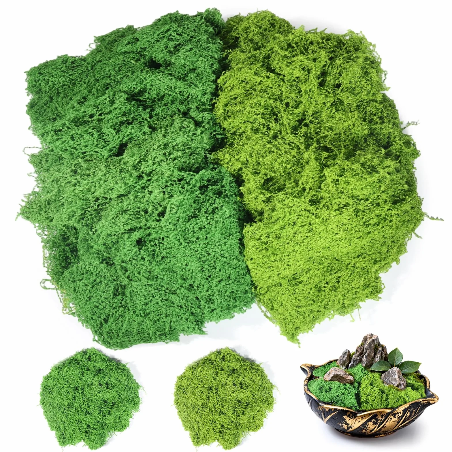 Muschio Stabilizzato Artificiale 200g Verde Scuro e Chiaro, Lichene Sintetico per Decorazioni, Terrari, Pareti, Acquari