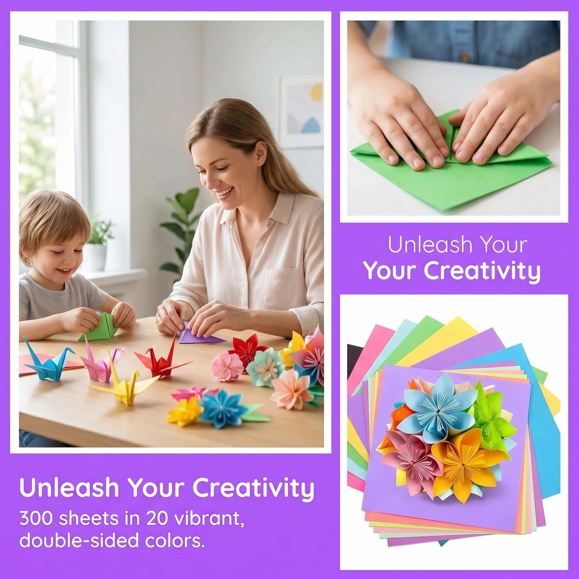 Carta Origami 300 Fogli 20x20 cm 15x15 cm 10x10 cm 70gsm Double Face per Bricolage Artigianato