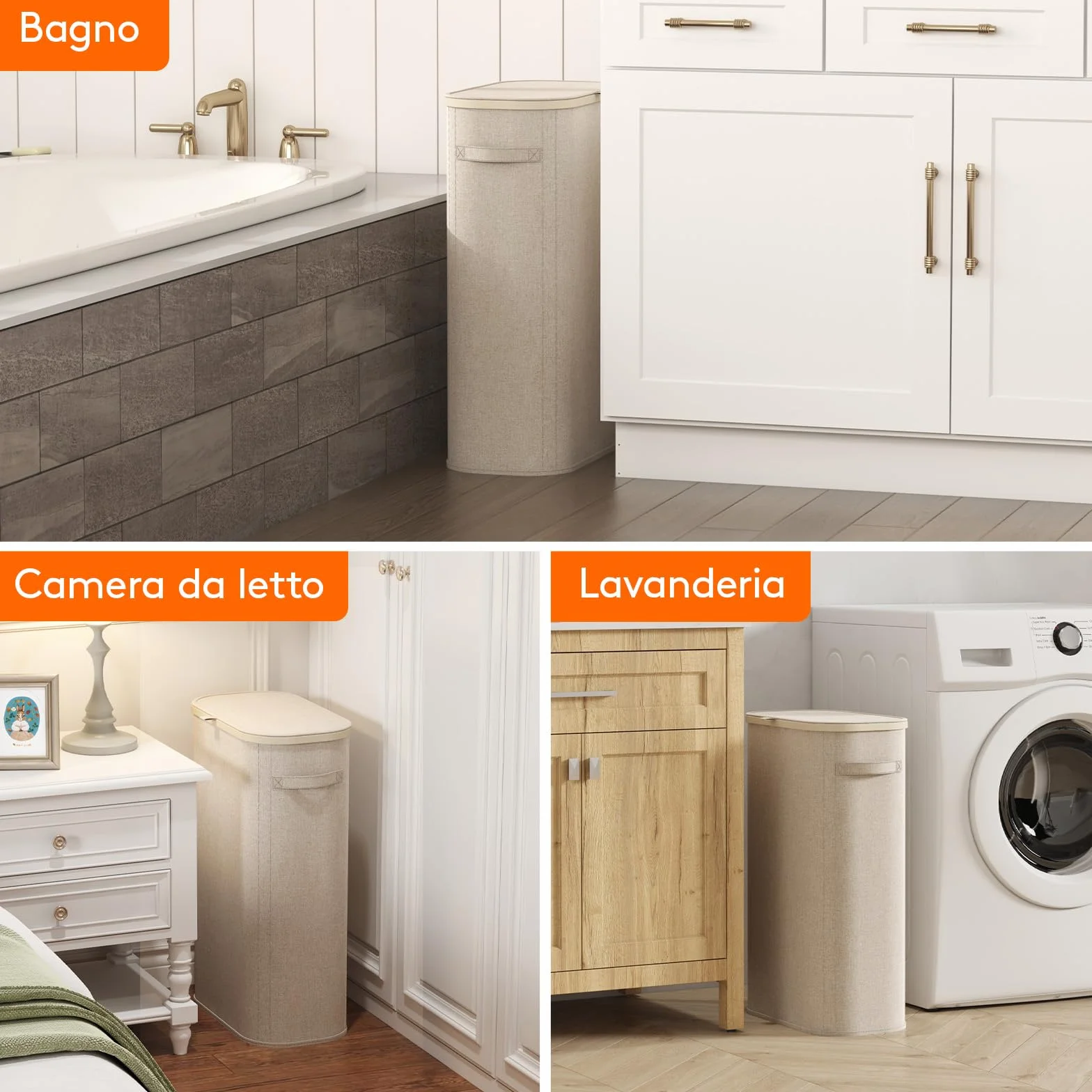 Lifewit Cesto Portabiancheria, Cesta Panni Sporchi con coperchio, Laundry Basket con Plastica Manici, Porta Biancheria Sporca per Bagno, Lavanderia, Camera da Letto, 65 L, Beige