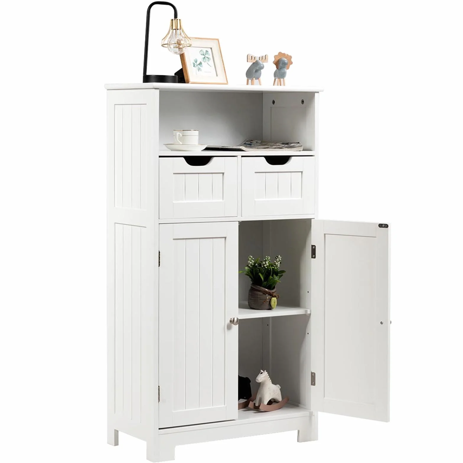 KOMFOTTEU Mobile da Bagno con 2 Cassetti e 2 Armadi a Porta, 60 x 30 x 109 cm, Armadietto da Terra Autoportante in MDF, Armadio d’Archivio per Soggiorno, WC, Camera da Letto, Cucina (Bianco)