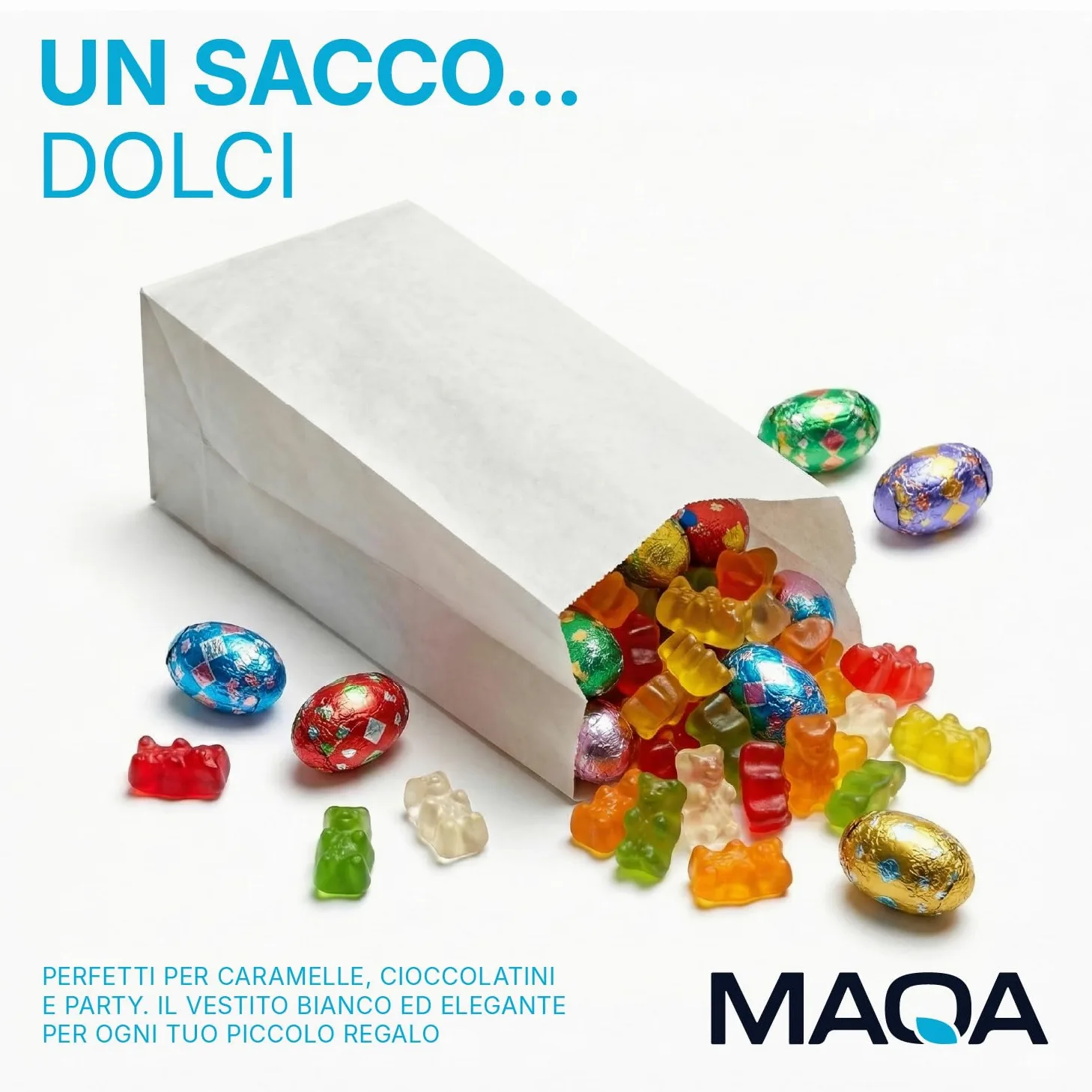 MAQA Sacchetti Bianchi Carta Kraft per alimenti Sacchetto in Carta Kraft Bianco per cornetti, pizze, dolci, confetti, caramelle 19+15x38 cm/1000