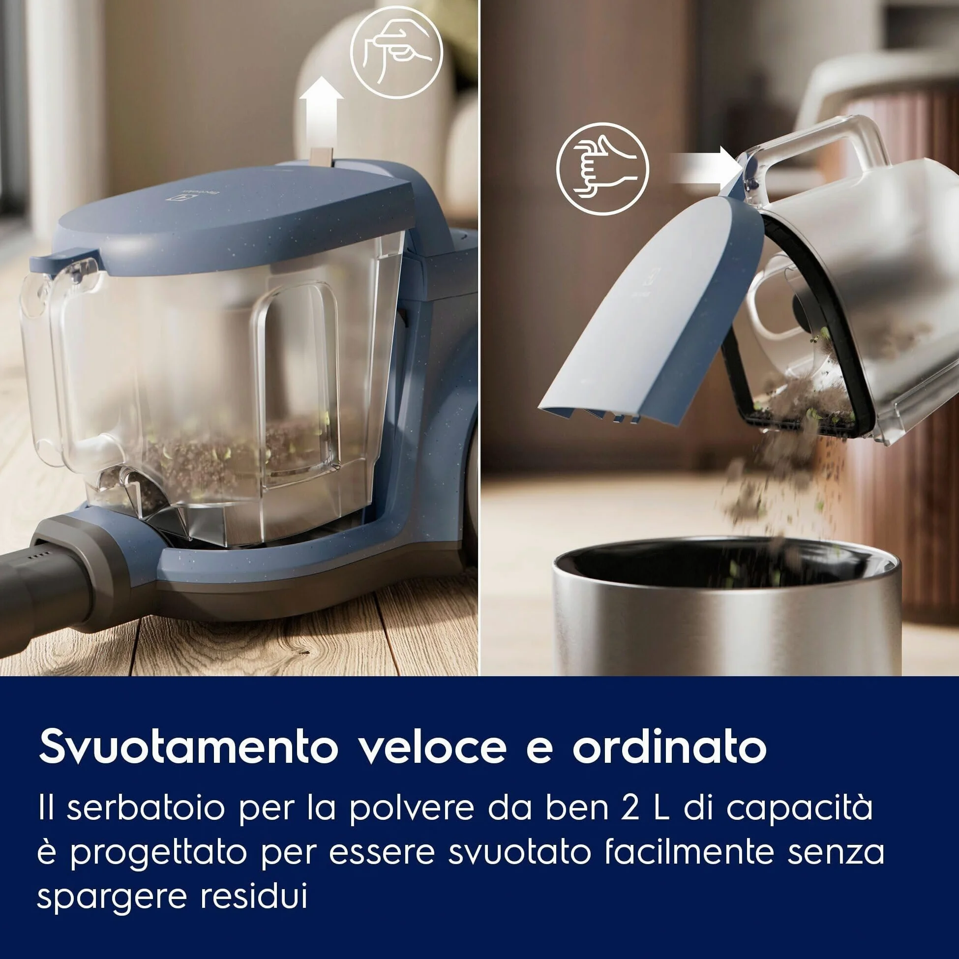 Electrolux Animal 500 Aspirapolvere a Traino Senza Sacco, EL51A2UG, Spazzola Turbo per Peli di Animali, Tecnologia ciclonica, Capacitá 2 Litri, Filtro HEPA, 78 dB(A), Grigio