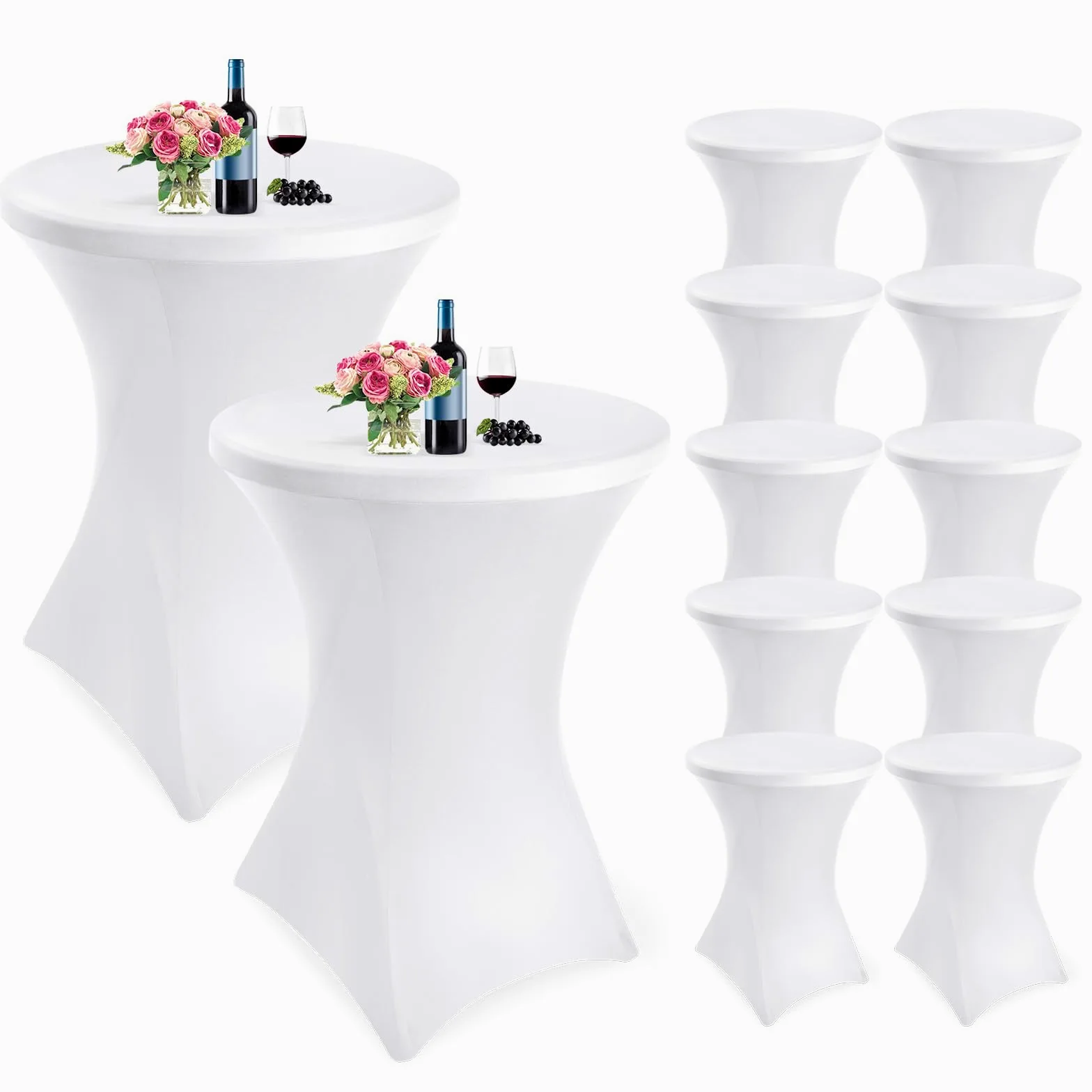 Showgeous Confezione da 10 copritavolo da Cocktail in Spandex Ø80-85 cm tovaglia da Cocktail Rotonda per Tavolo da Bar per Matrimoni (Bianco)