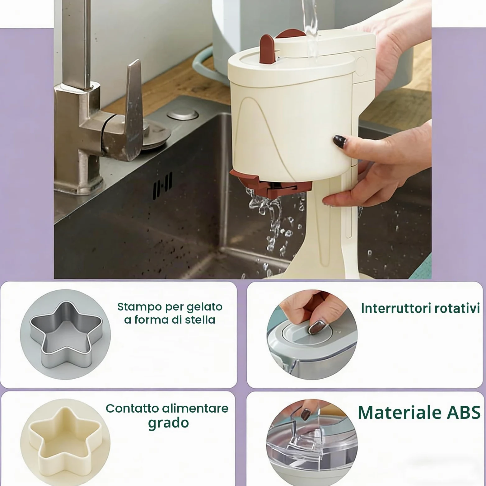 Macchina per Gelato 1L, Macchina per Gelato Soft da Banco con Raffreddamento Rapido e Funzionamento One Push, Macchine per Frozen Yogurt per Casa, Bar, Caffetteria