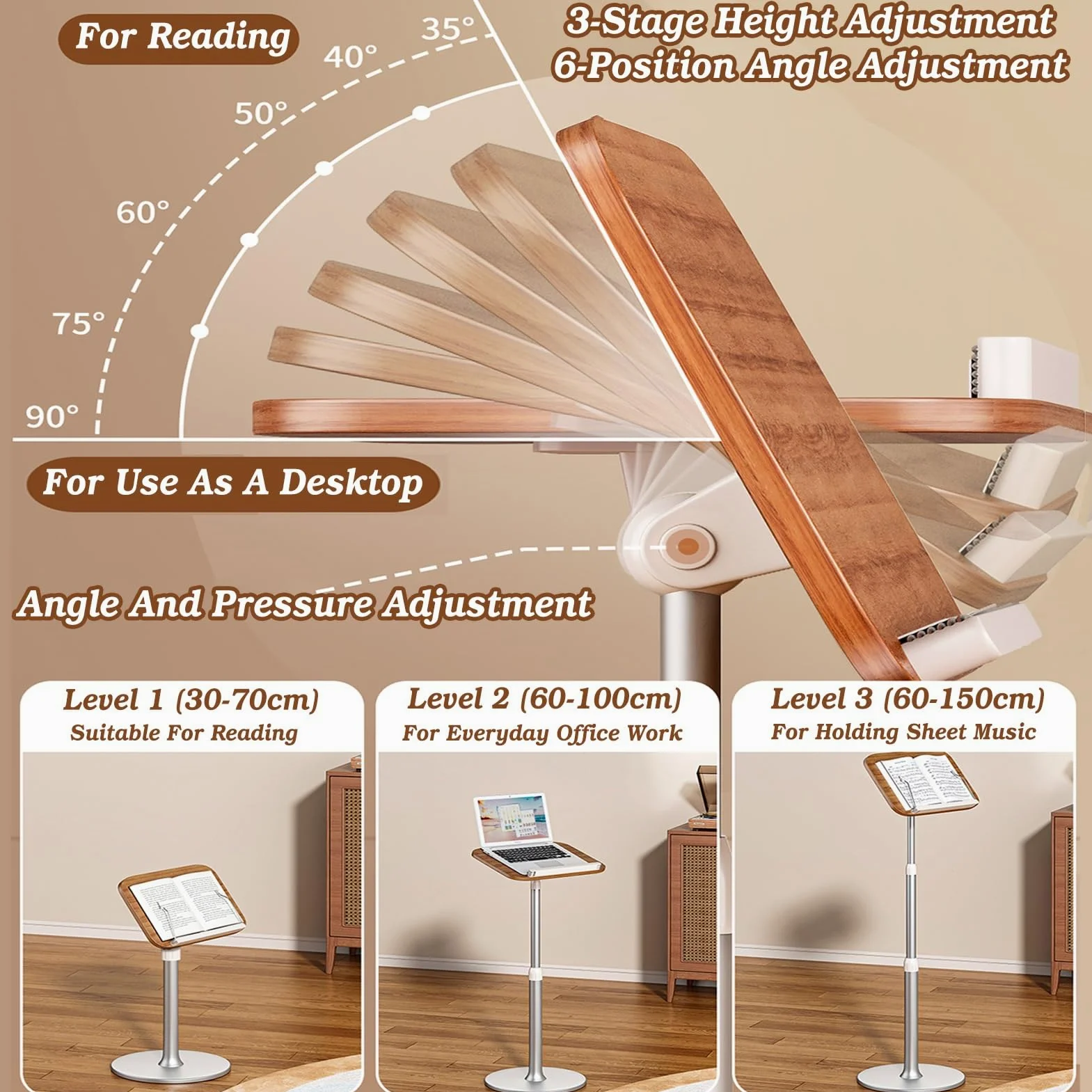 Generico Leggio da Pavimento Regolabile con Supporto per spartiti, Altezza 60-100 cm, Supporto Inclinato per Libri, Ideale per casa e Ufficio, Perfetto per Musicisti e Lettori.
