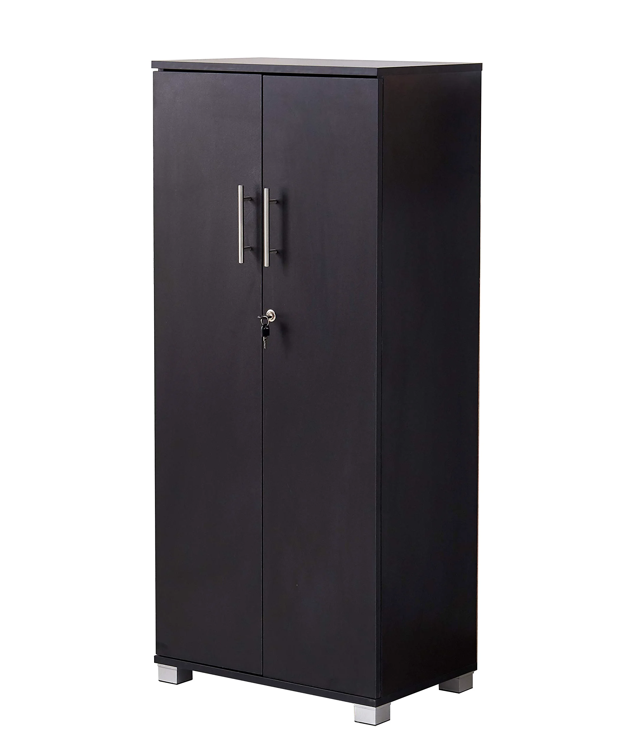 MMT Furniture Designs Armadietto da ufficio in legno nero, armadio con chiusura a 2 ante e 2 ripiani interni