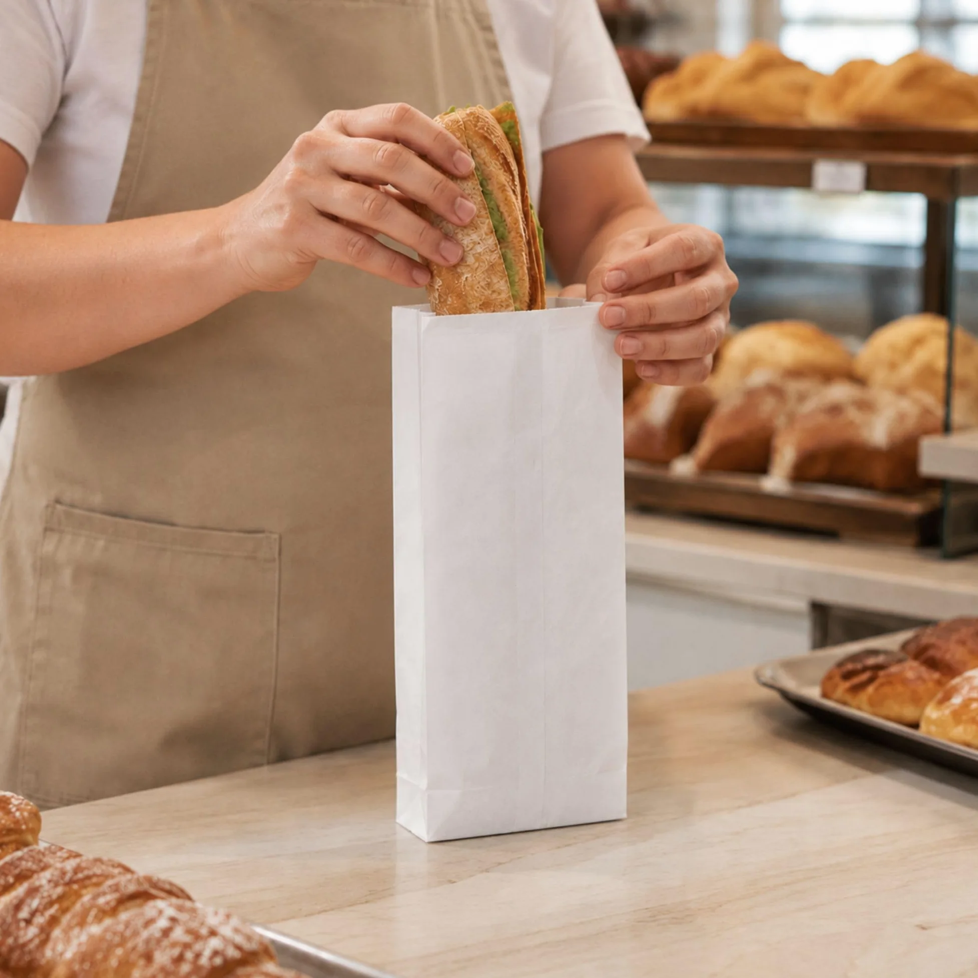 Sacchetti Asporto per Alimenti in Carta, Sacchetti Professionali per Pane, Gastronomia, Panifici e Take Away, Confezione da 1000 Pezzi, Colore Bianco Misure 170 x 340 mm
