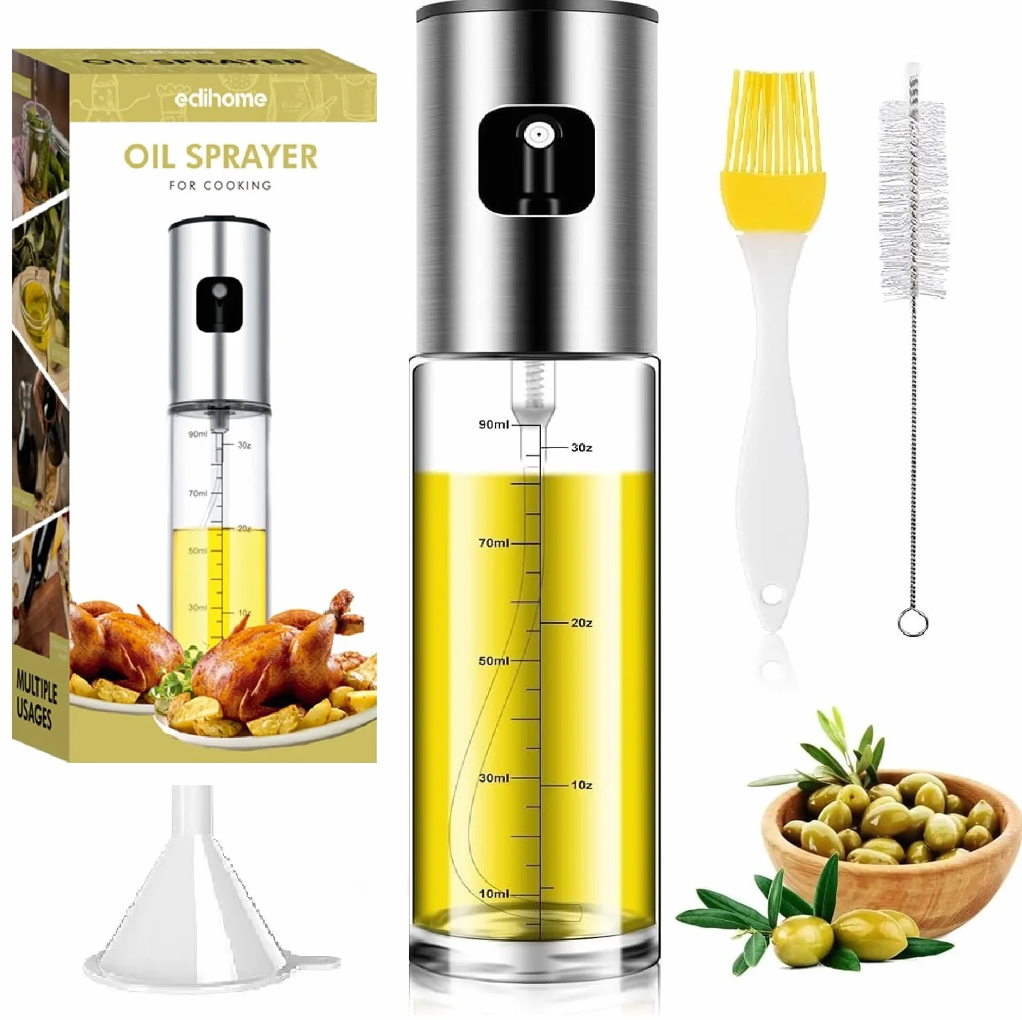 edihome Oliera Spruzzino Olio per Friggitrice Aria 100 ml Spray Nebulizzatore Acciaio Inox