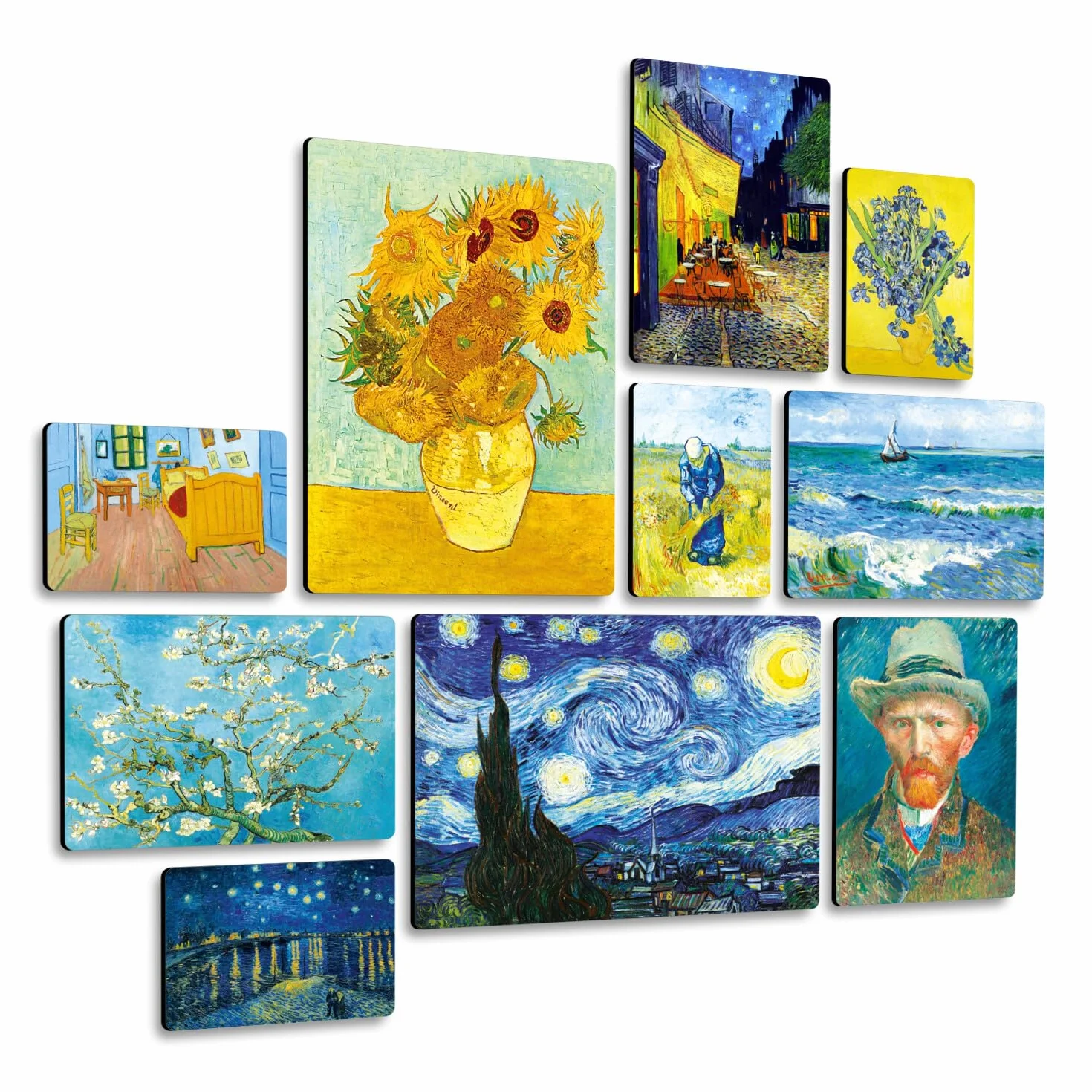 Giallobus Set 10 Quadri Multi Pannello Vincent Van Gogh Legno MDF 42x29,7cm 29,7x21cm 21x14,85cm Pronti da Appendere