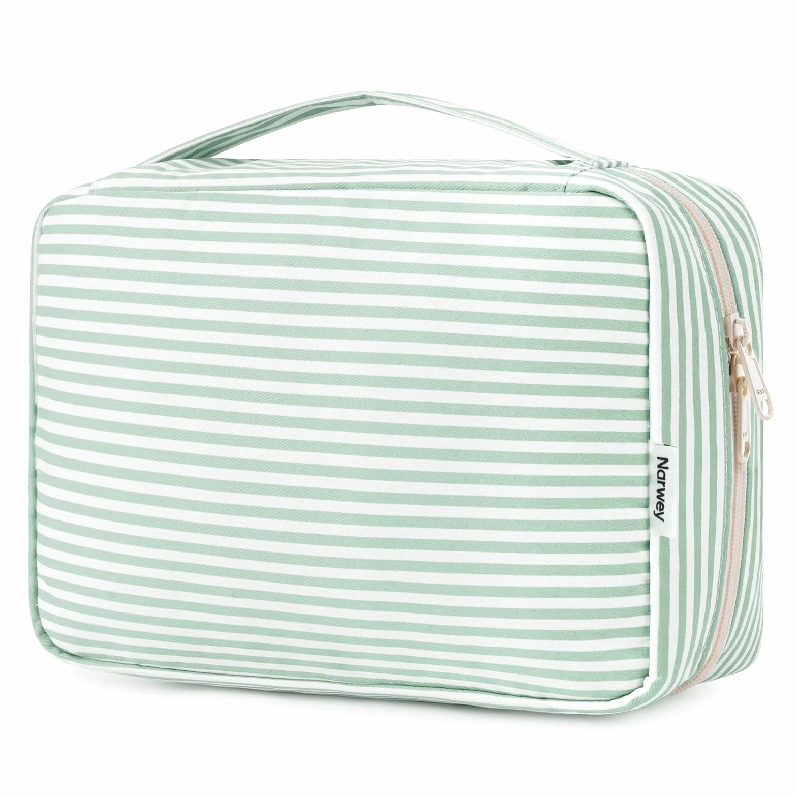 Narwey Beauty Case da Viaggio Appendere Borsa Toilette Wash Bag Travel Kit Trousse Trucchi Donna Uomo (Striscia Verde Menta)