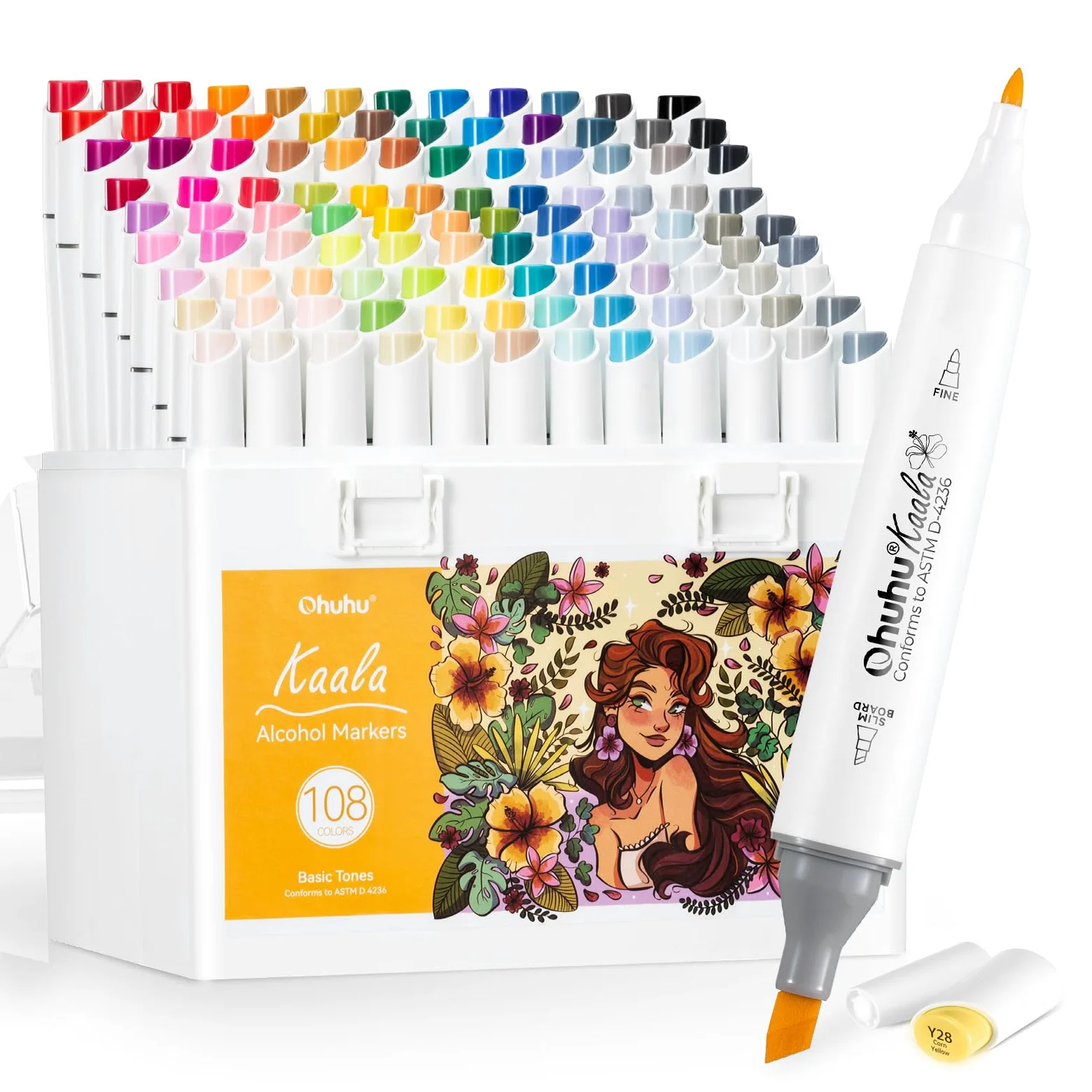 Ohuhu markers, 108+1 colori pennarelli ad alcool a doppia punta fine e sottile, inchiostro sfumabile e ricaricabile per artisti che colorano e disegnano personaggi dei cartoni animati e degli anime
