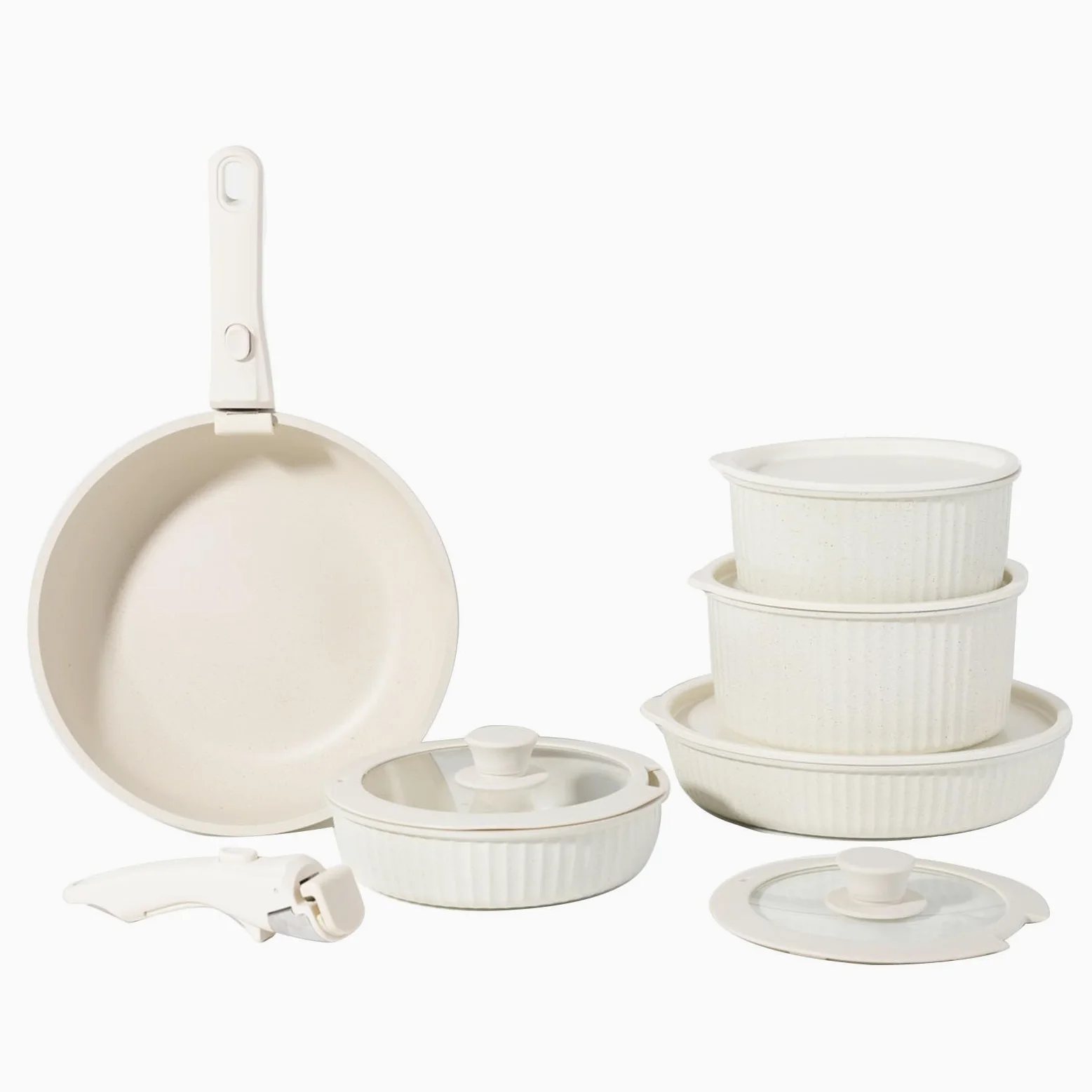 EMUKOEP Set di Pentole Pentole con Manico Staccabile Padelle con Manico Rimovibile Set di a Induzione Pentola Antiaderente Padella Profonda con Coperchio per Cucinare in C