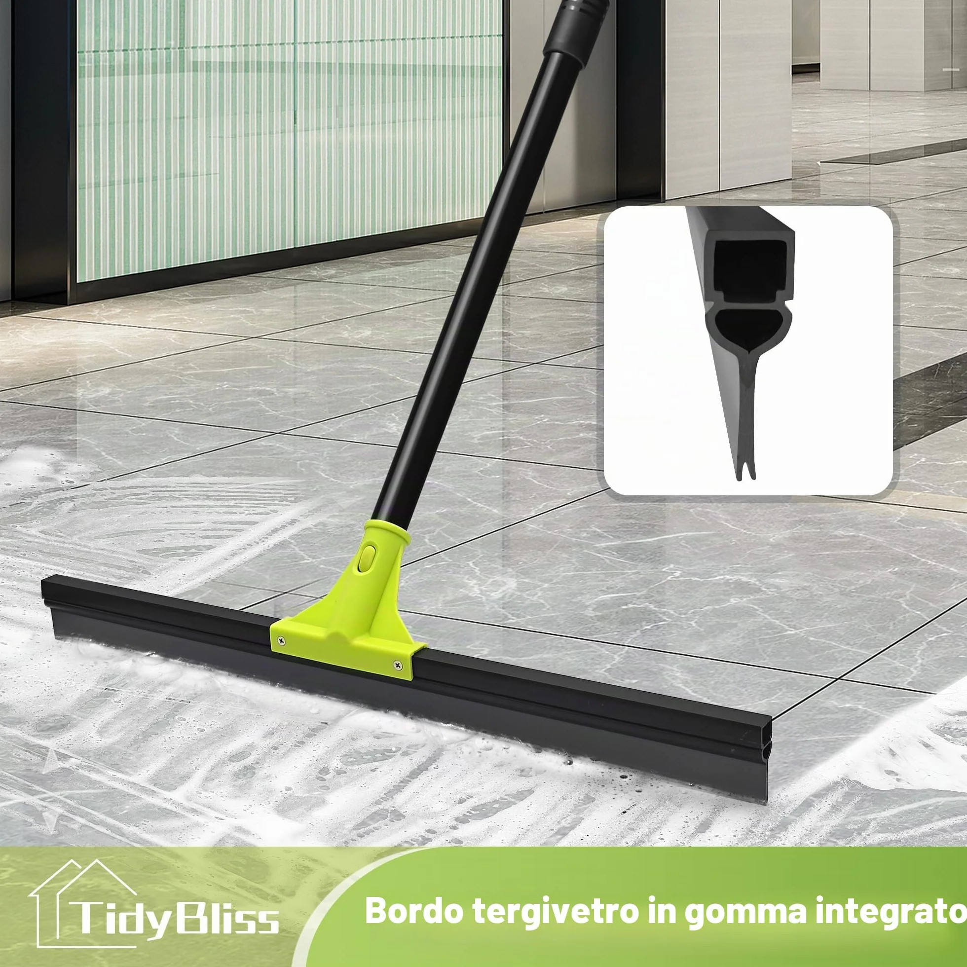 TidyBliss Tira Acqua Pavimenti da 60 cm, Tiraacqua Tergipavimento Spingiacqua Esterni Professionale con Manico Lungo 158 cm per la Pulizia Garage Calcestruzzo Bagno Piastrelle Marmo Doccia Finestra