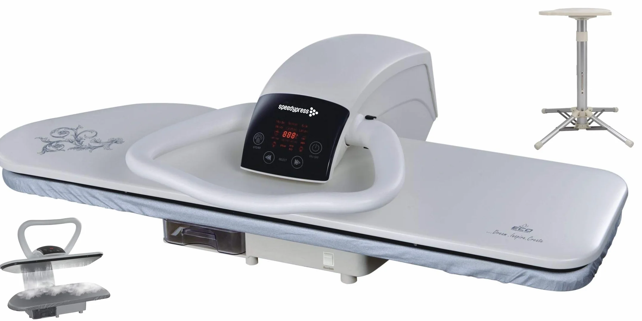 Pressa da Stiro Professionale 90HD per Carichi Pesanti 91cm con Treppiedi/Supporto/Piedistallo (+ Ricambio per Copertura GRATUITA e Telo Imbottito e Cartuccia Filtro Dell'acqua)
