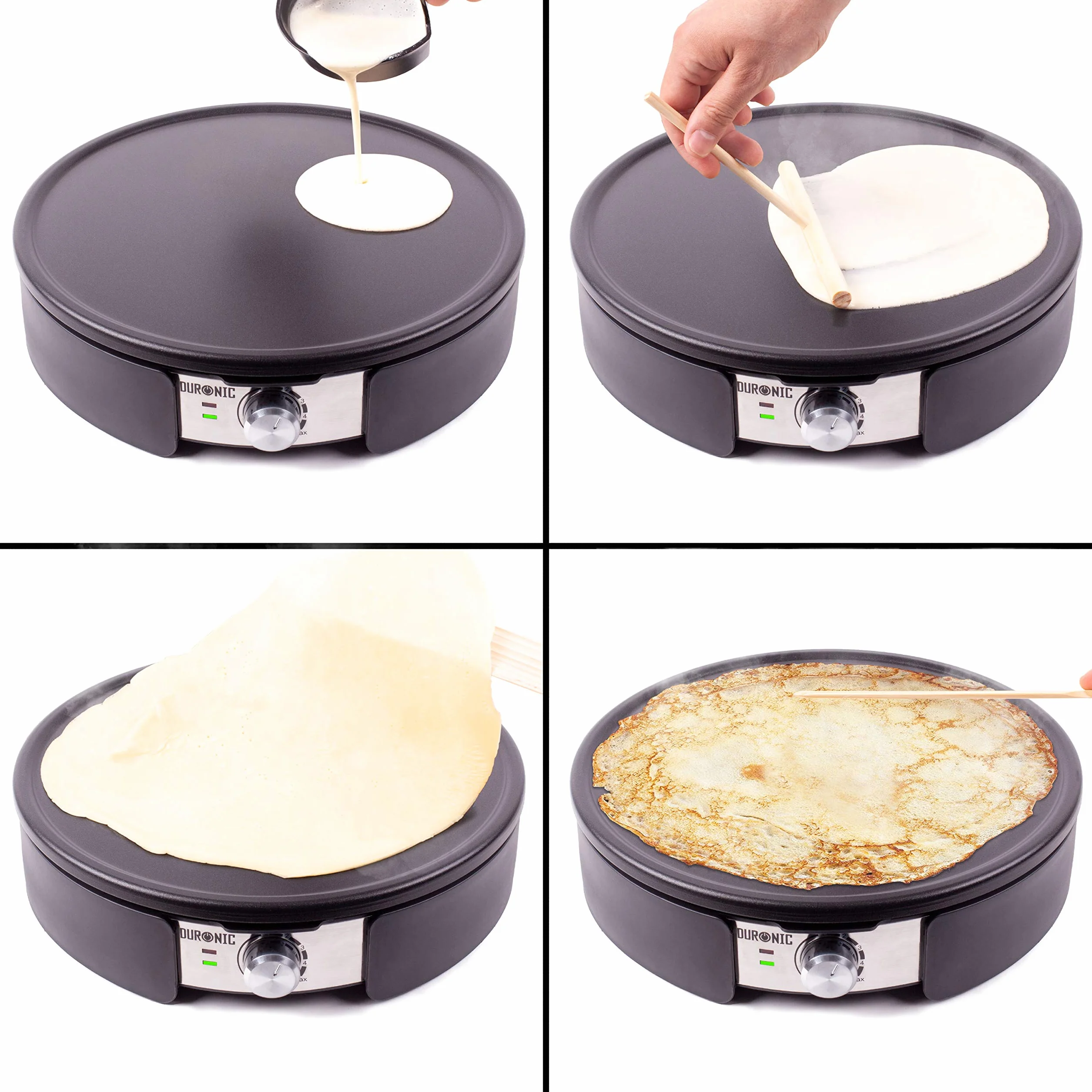 Duronic PM152 Crepiera elettrica 1500W, Piastra antiaderente 37 cm, Crepes maker