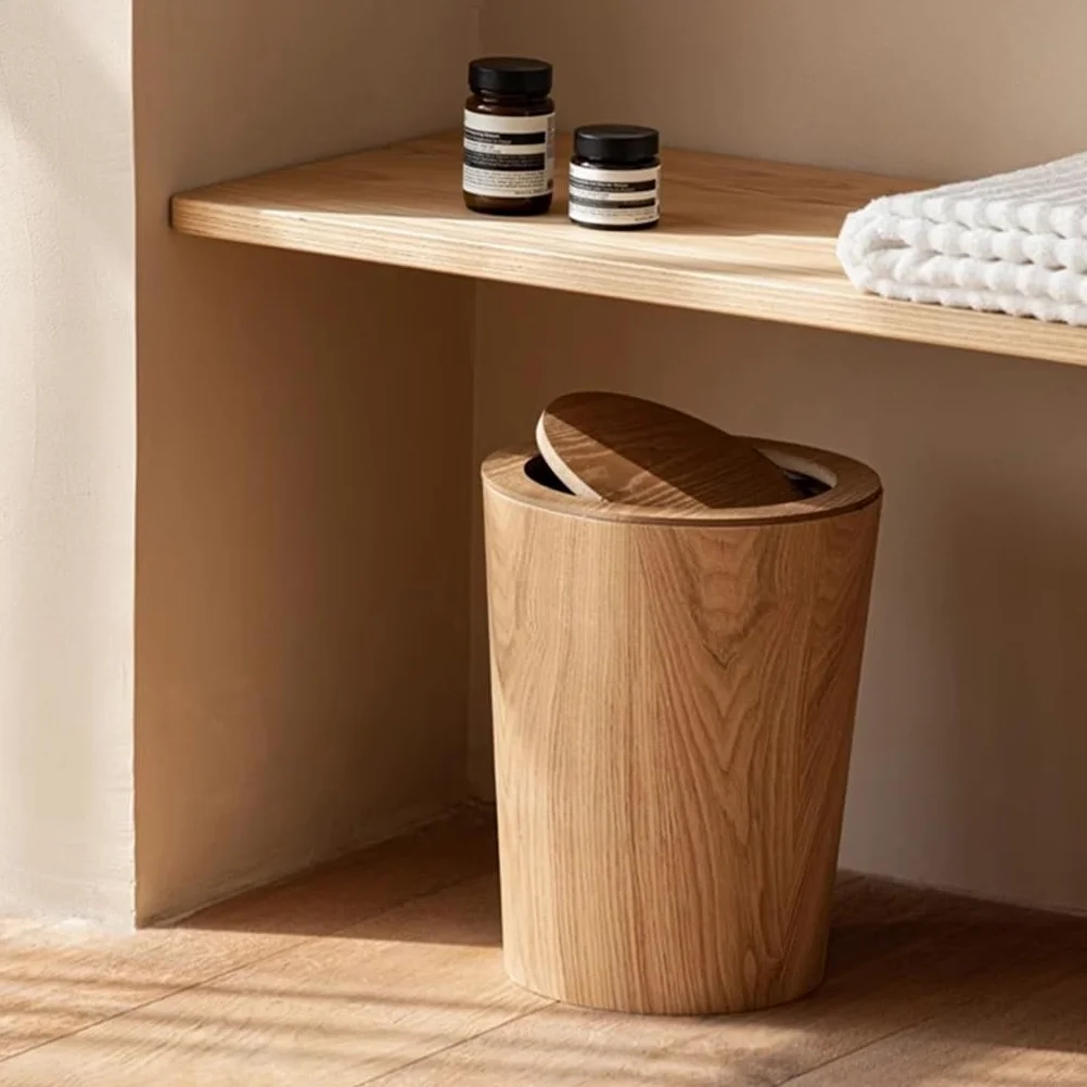 Cestino della spazzatura rotondo in legno con coperchio Cestino della spazzatura della spazzatura del cestino della spazzatura con coperchio per il bagno Toeletta Cucina
