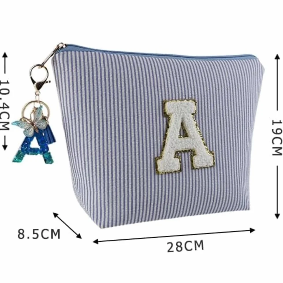 Pochette Personalizzata Beauty Case Portachiavi Bambina Ragazza con Iniziale Regali Personalizzati per Donna (Blu)