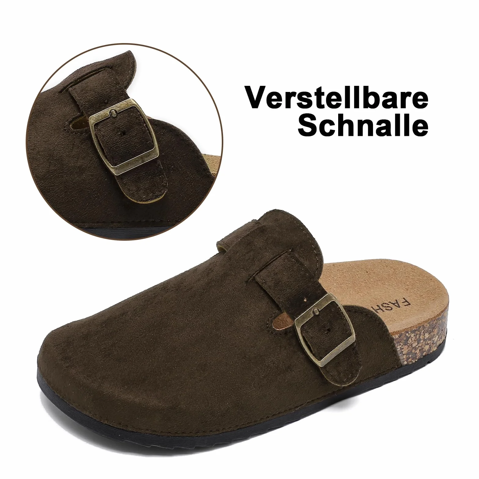 Ciabatte Bambini Sabot in Pelle Scamosciata Unisex Bambino Bambina, Sandali Chiuse Antiscivolo Regolabile con Suola Sughero Clog, Zoccoli Leggere Comode e Traspiranti per Casa e Giardino