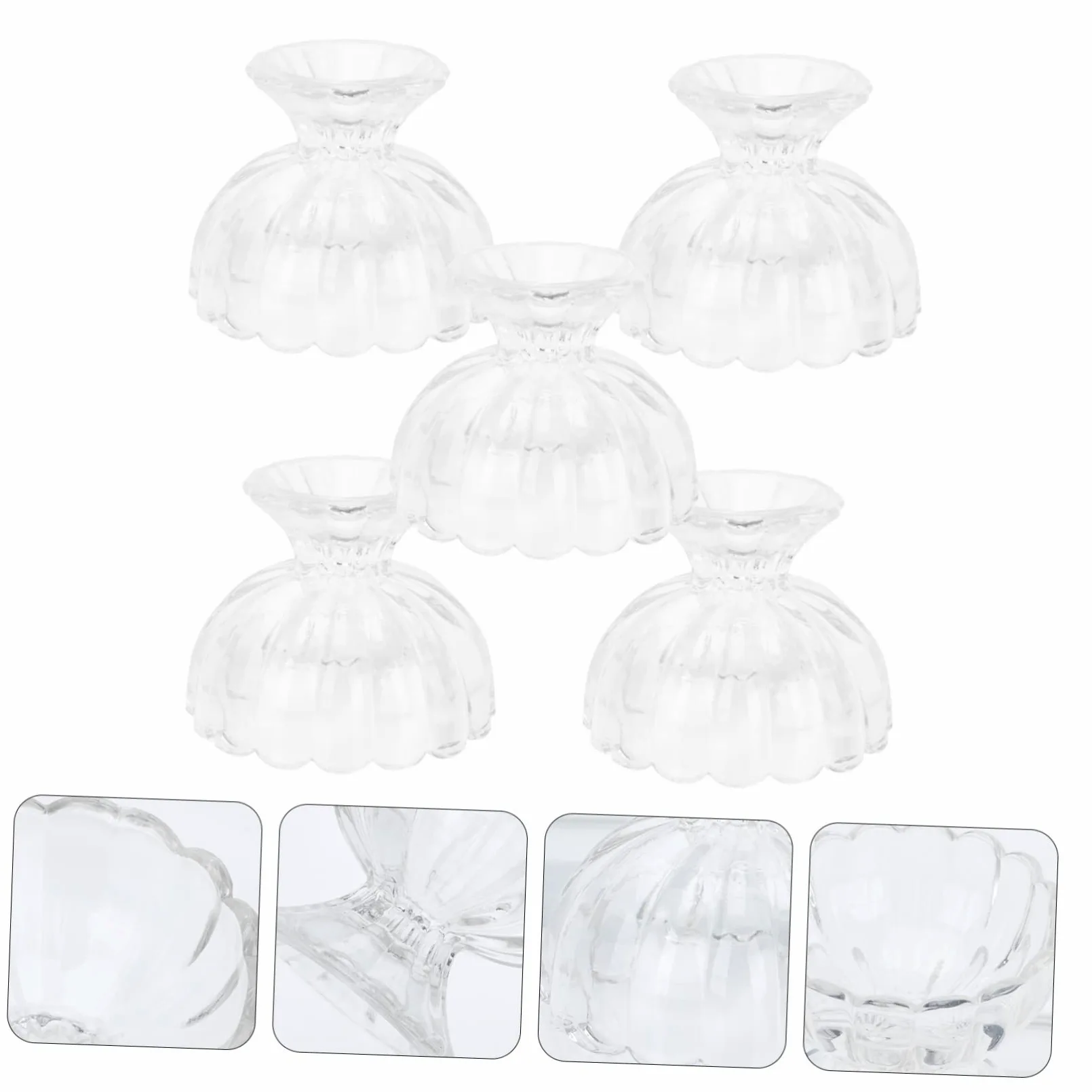 Amosfun Coppe da Gelato e Budino in Vetro a Forma di Loto, 150ml, Set da 5 Pezzi, Facili da Pulire, per Dessert e Presentazione