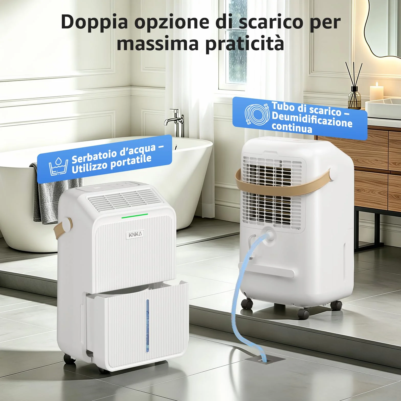 KNKA Deumidificatore, Deumidificatori Casa Muffa, 16L/24H, Serbatoio 3,3L, Basso Rumore, Basso Consumo, Sbrinamento Automatico, Blocco Bambini, Design Anti-Goccia, 4 Modalità, 80m³（32㎡）