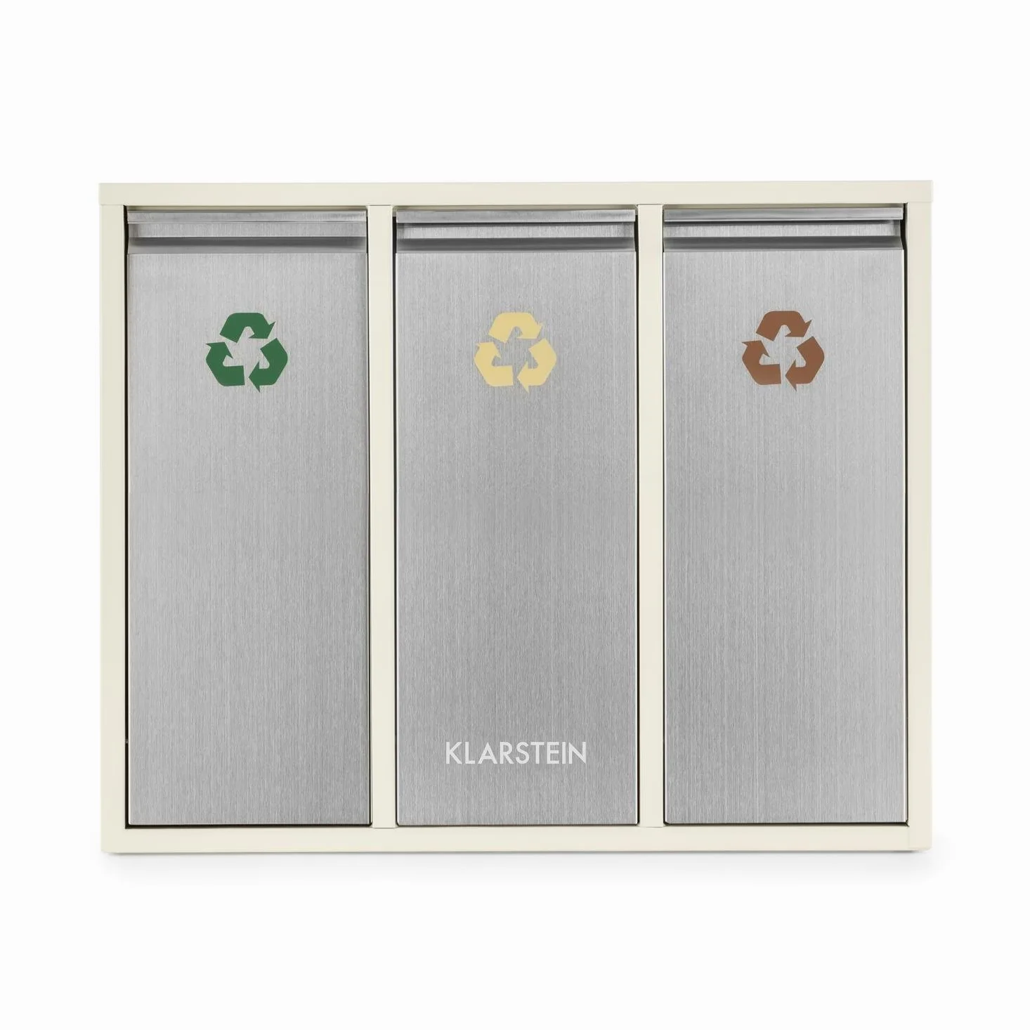 KLARSTEIN Ordnungshüter 3 - Pattumiera, Bidone Immondizia, Raccolta Differenziata, 3 Scomparti, 45 Litri (3 x 15 L), Chiusura Ermetica trattieni Odori, Acciaio Inox, Beige-Crema