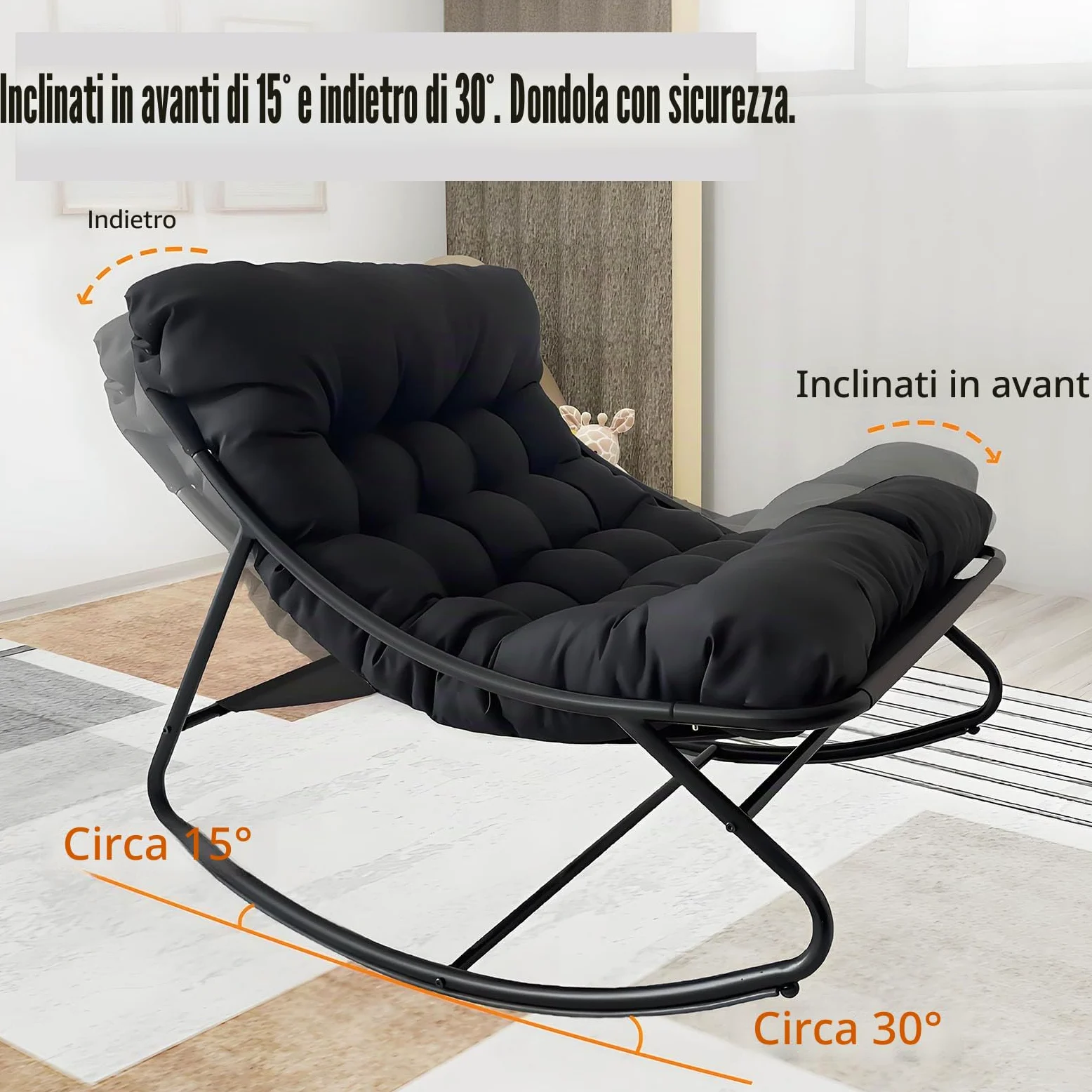 Soggiorno Comoda Sedia a Dondolo con Pouf,poltrone da esterno poltrona lettura,seduta dondolo,Sedia a Dondolo da Esterno,Poltrona da Lettura,Portata 150 kg,per Salotto Terrazza Camera. (Grigio)