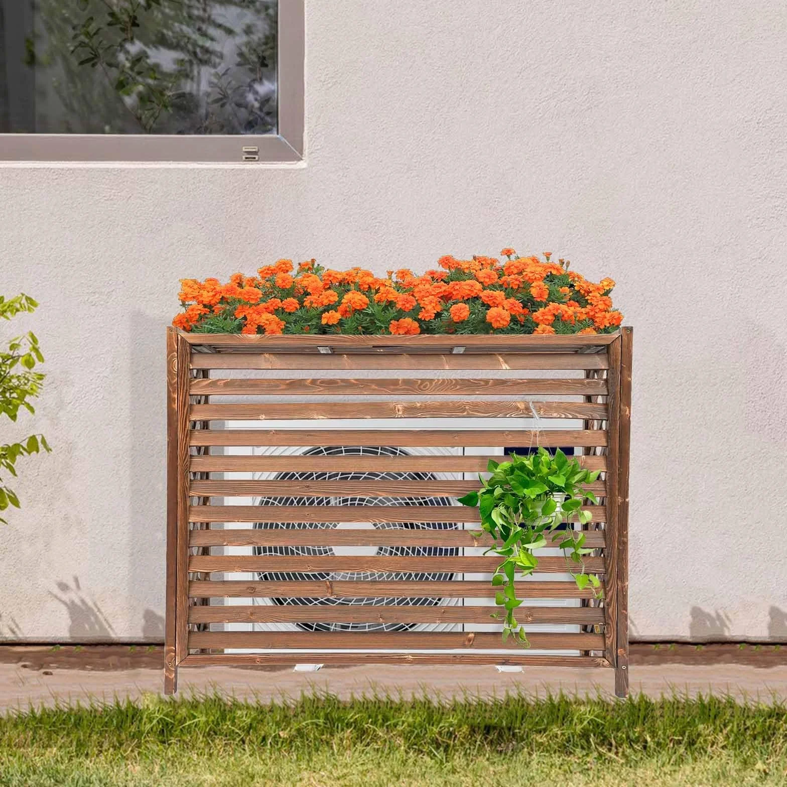 Copri Condizionatore da Esterno in Legno Ispessito 95x40x89cm per Giardino
