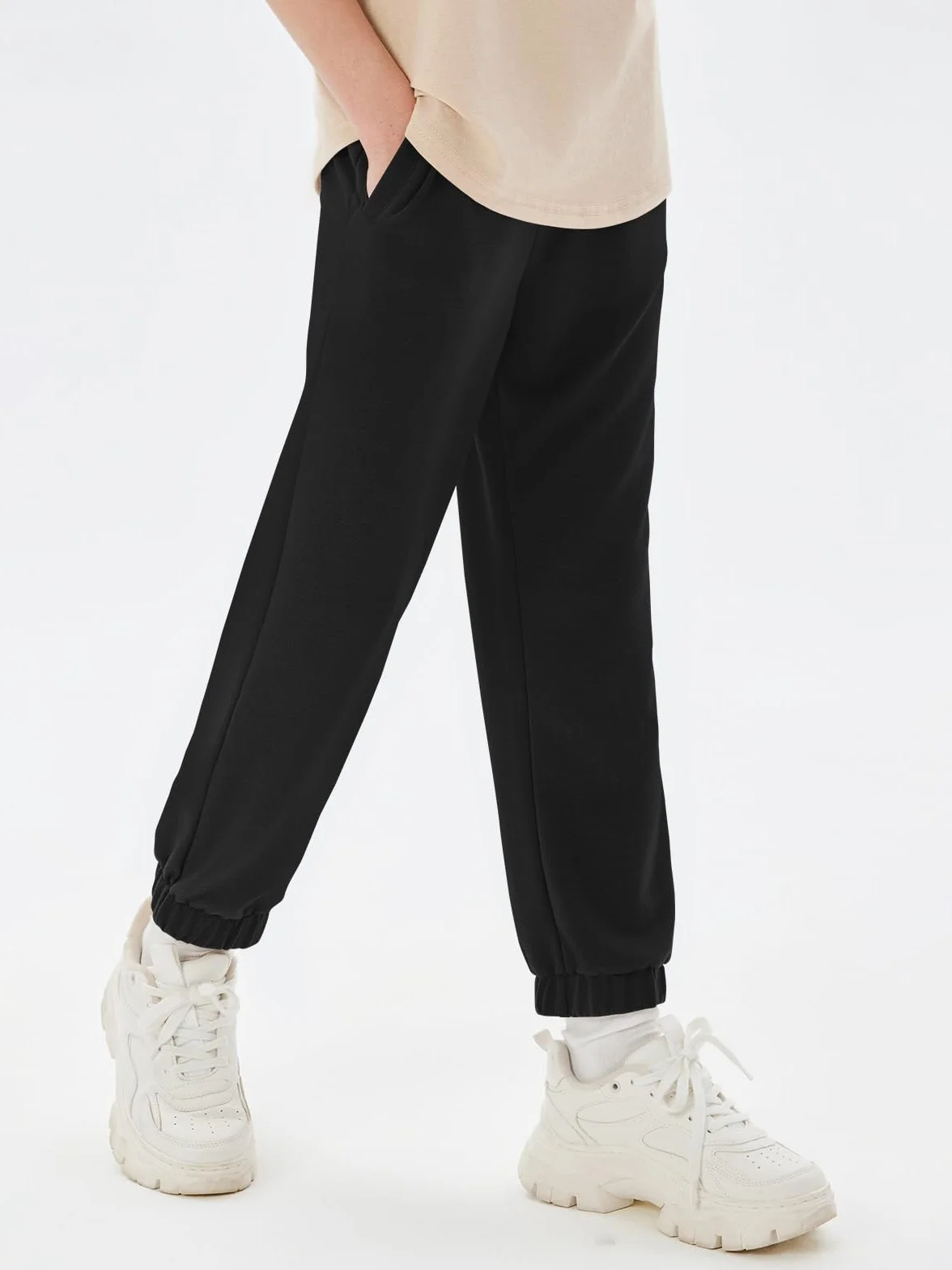 Pantaloni da allenamento per ragazzi, leggeri, tinta unita, con elastico in vita e tasche