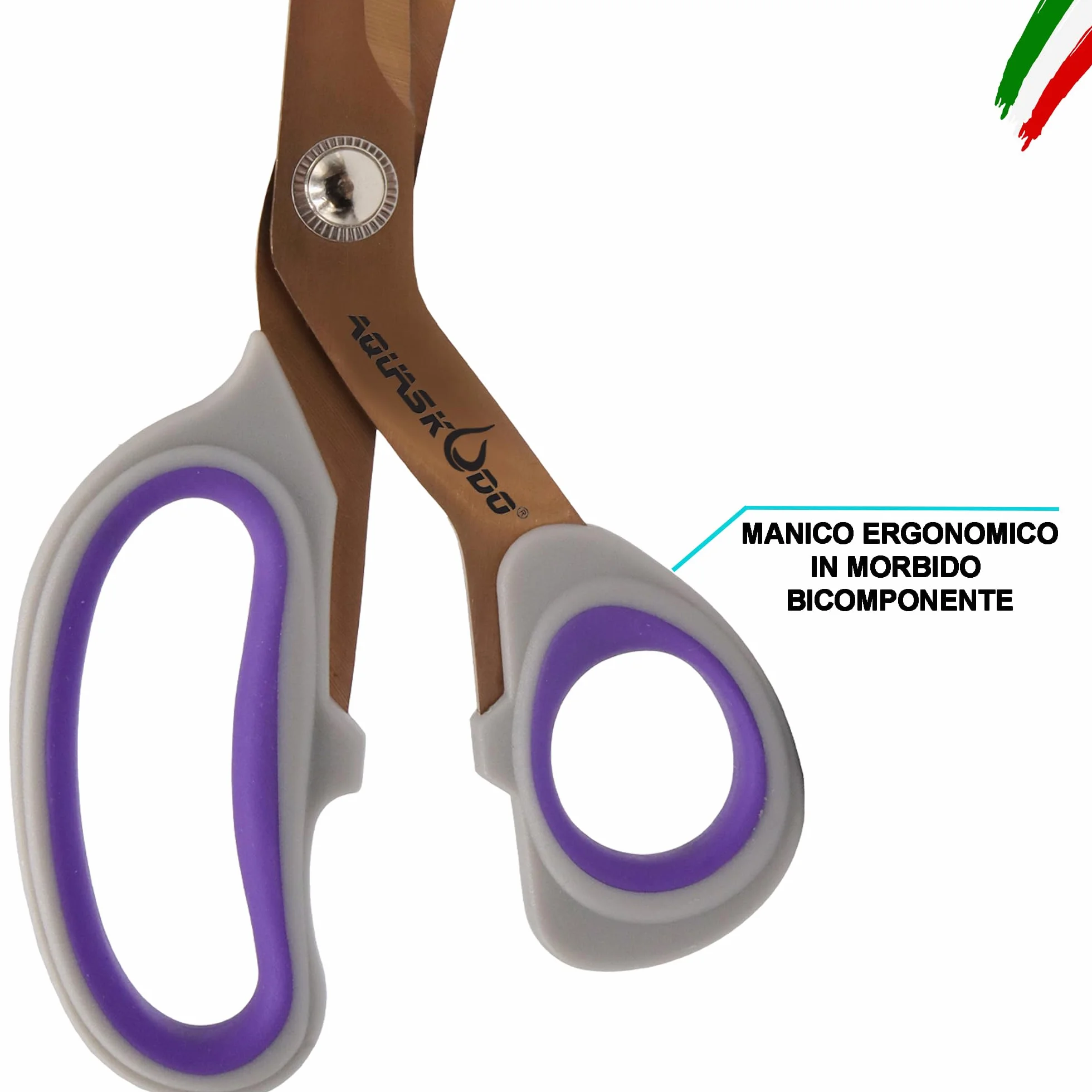 AQUASKUDO Forbici Multiuso Professionali in Acciaio Inox Rivestite in Titanio Finitura Bronzo - Made in Italy