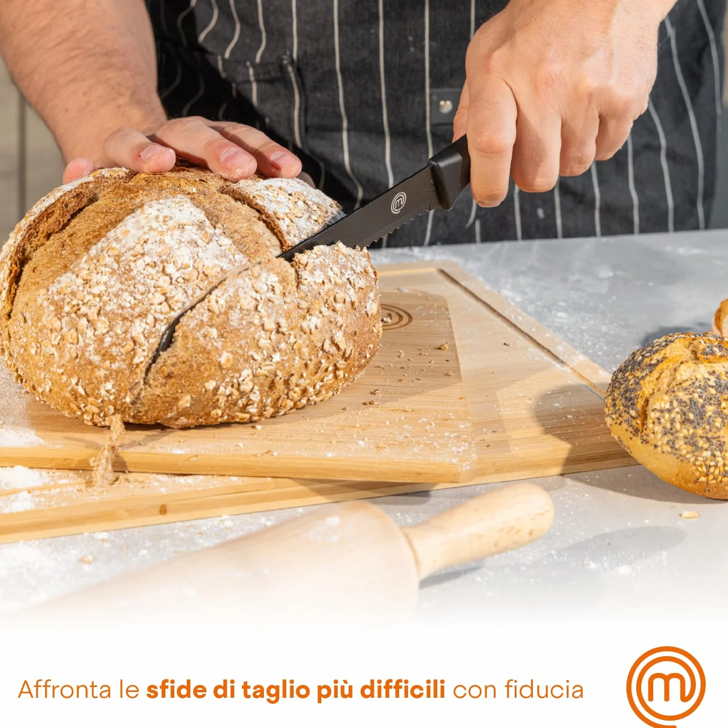 MasterChef Set Coltelli da Cucina 5 Pezzi, Acciaio Inox, Lama Affilato, Ceppo Universale Nero