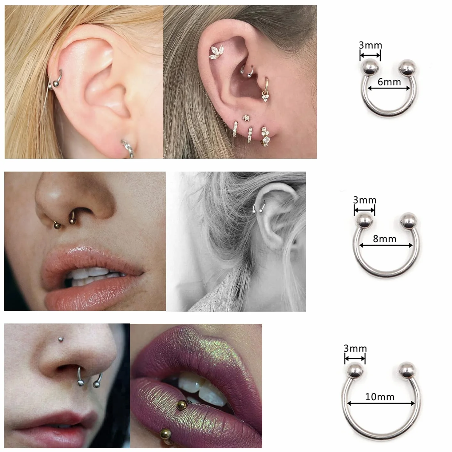 WARRIOR Ferro di Cavallo Circular Barbell Trago Helix Septum Orecchio Acciaio Chirurgico 316L 16G (1,2mm) Body Piercing Gioielli